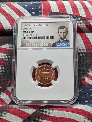 2021 Lincoln Shield Cent - NGC MS68 RD - from a 14-Coin Uncirculated Set Condition PLEASE NOTE 