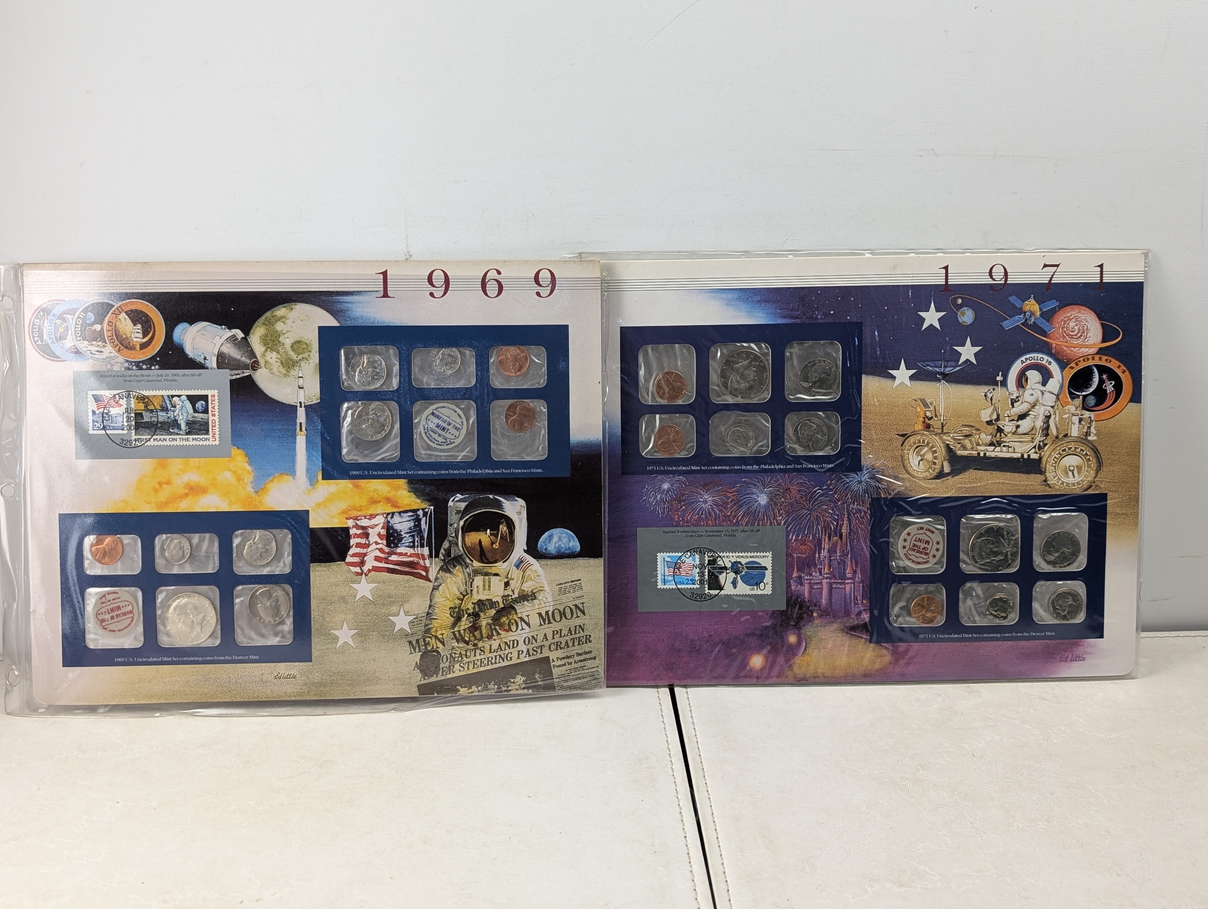 (12) U.S. Uncirculated Mint Sets P&D In Information Display Cards w/ Commemorative Stamps - Includes Some Silver Coins (1965 to 2008), Three