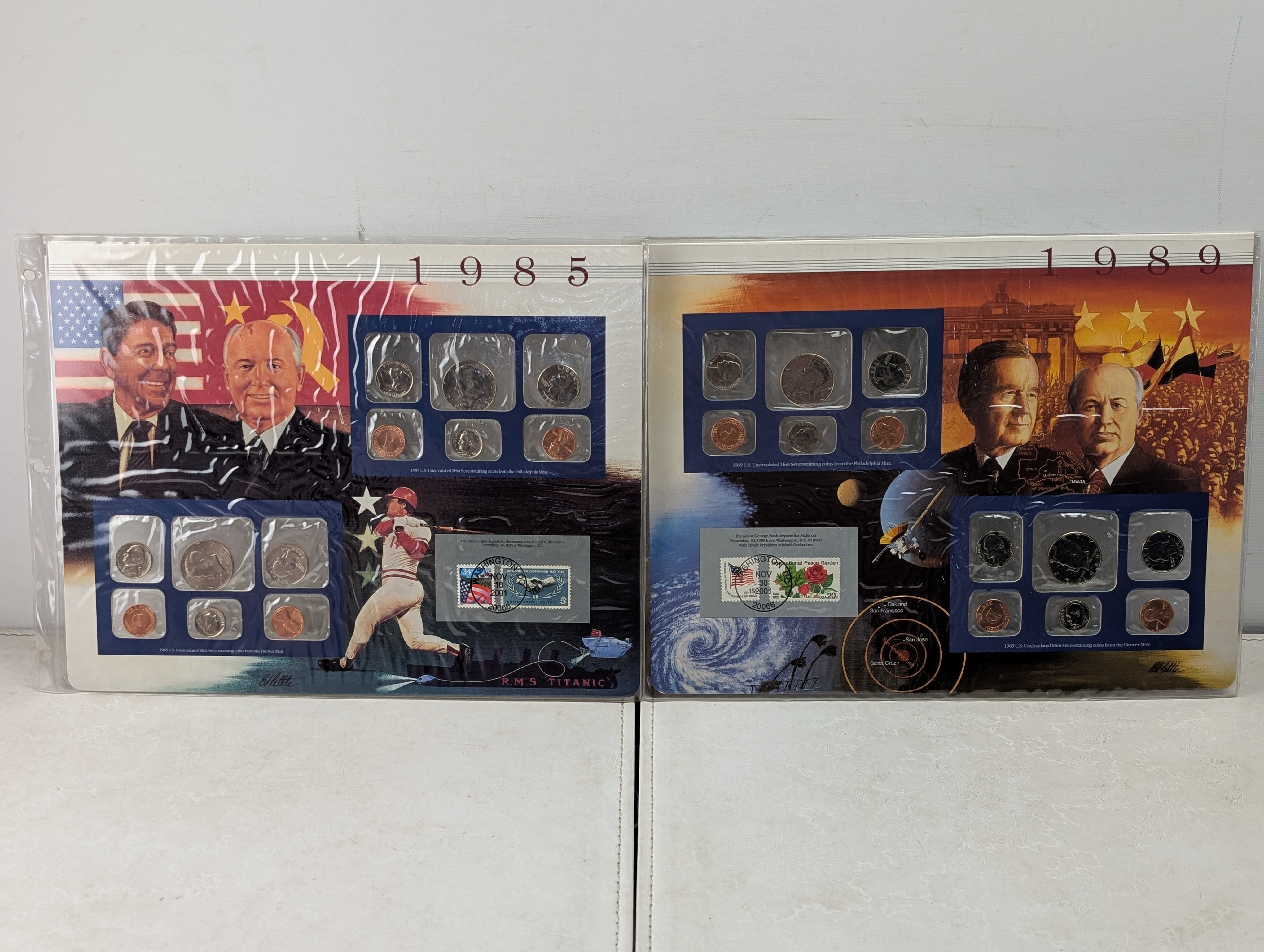 (12) U.S. Uncirculated Mint Sets P&D In Information Display Cards w/ Commemorative Stamps - Includes Some Silver Coins (1965 to 2008), Three