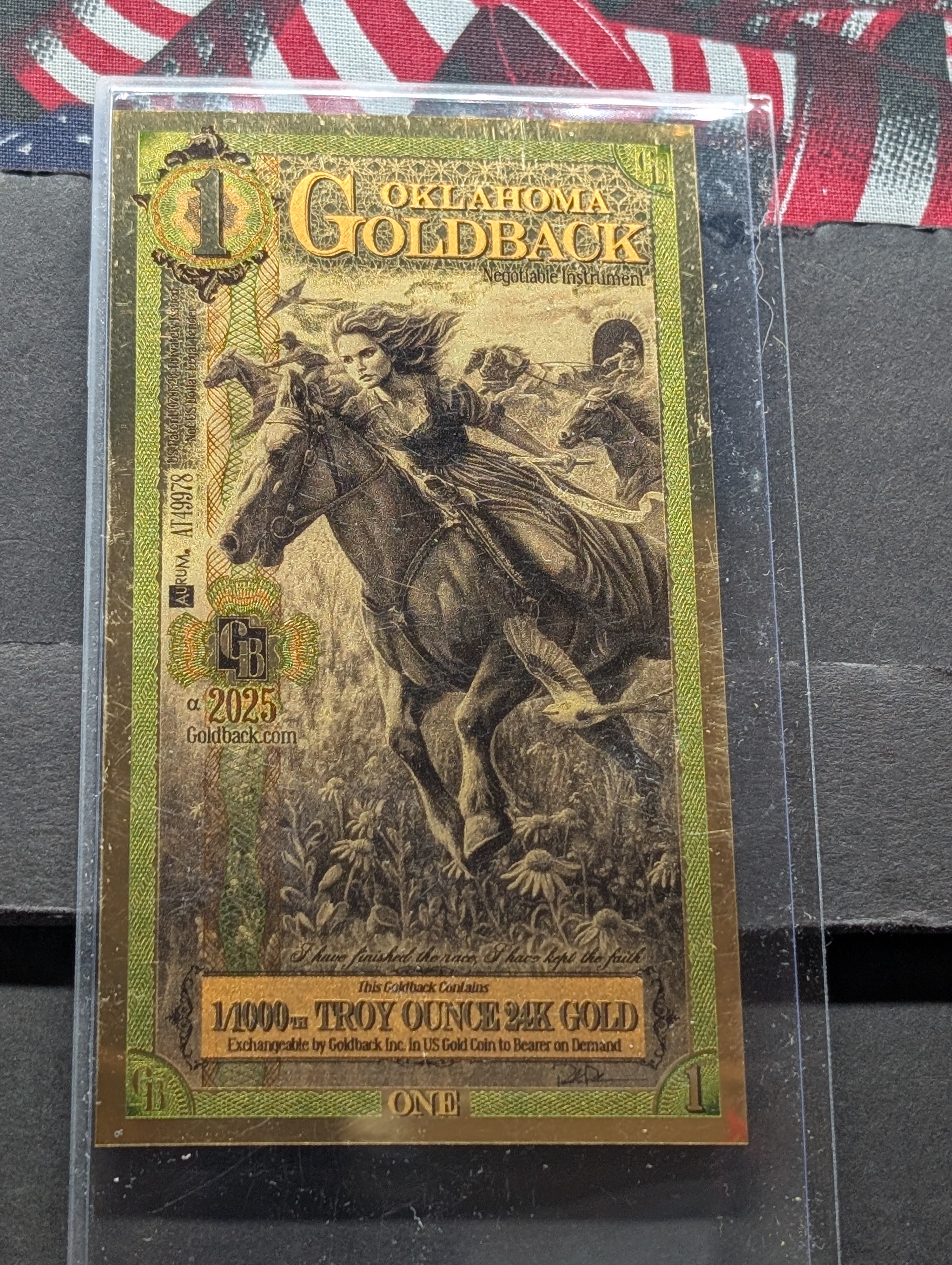 1/1000th Troy Oz. 24k GOLD 2025 Oklahoma $1.00 Goldback