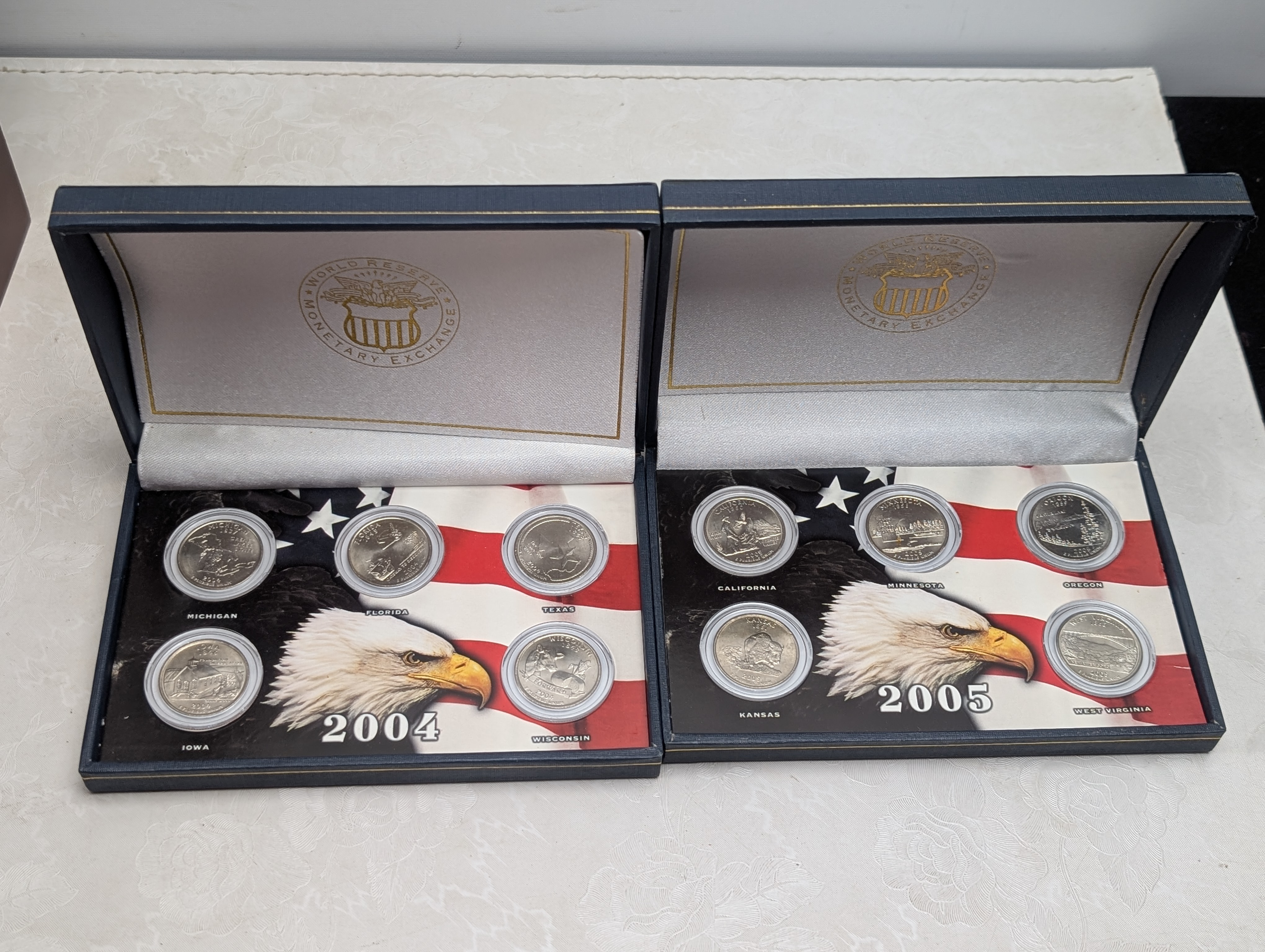 The United States of America 50 State Quarter Uncirculated Collection in NICE Wooden Display Box 1999-2008