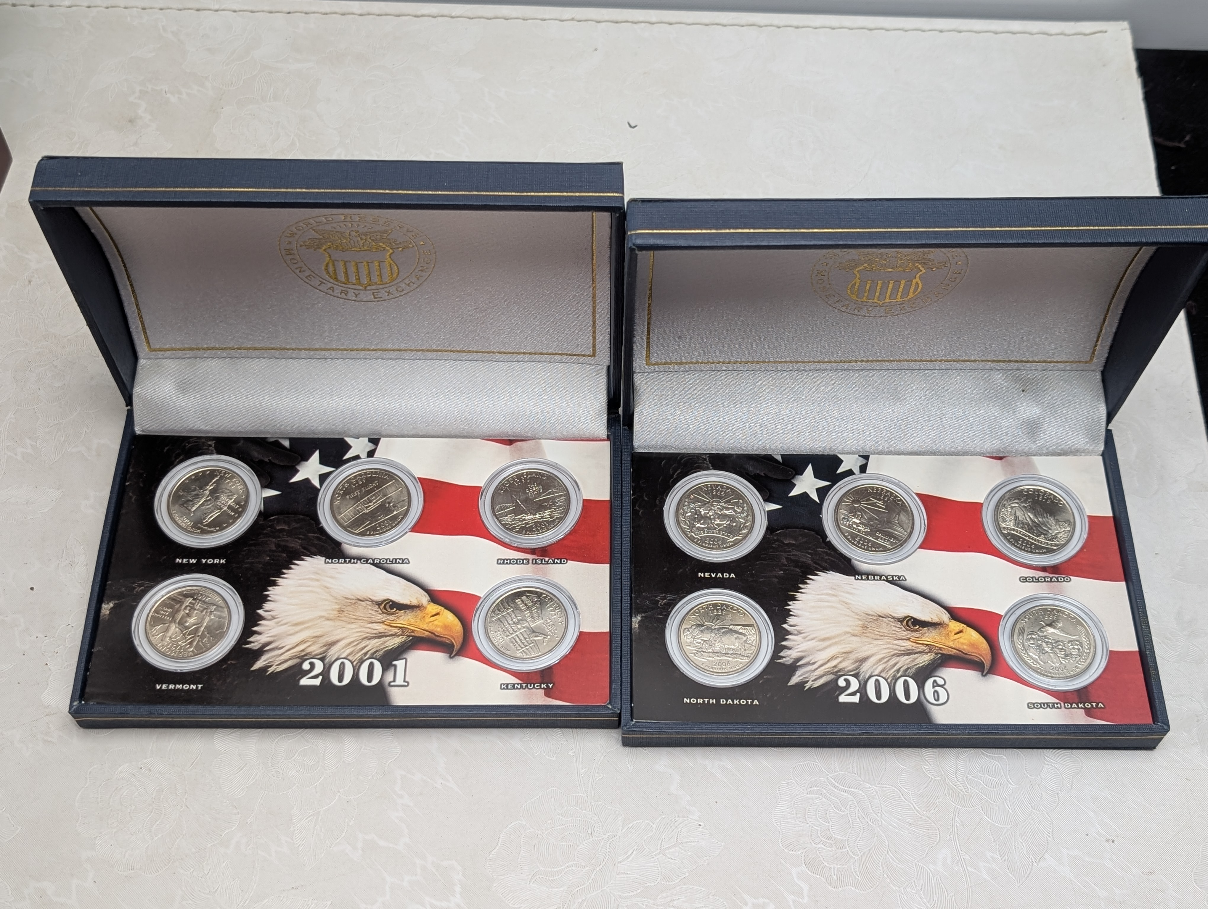 The United States of America 50 State Quarter Uncirculated Collection in NICE Wooden Display Box 1999-2008