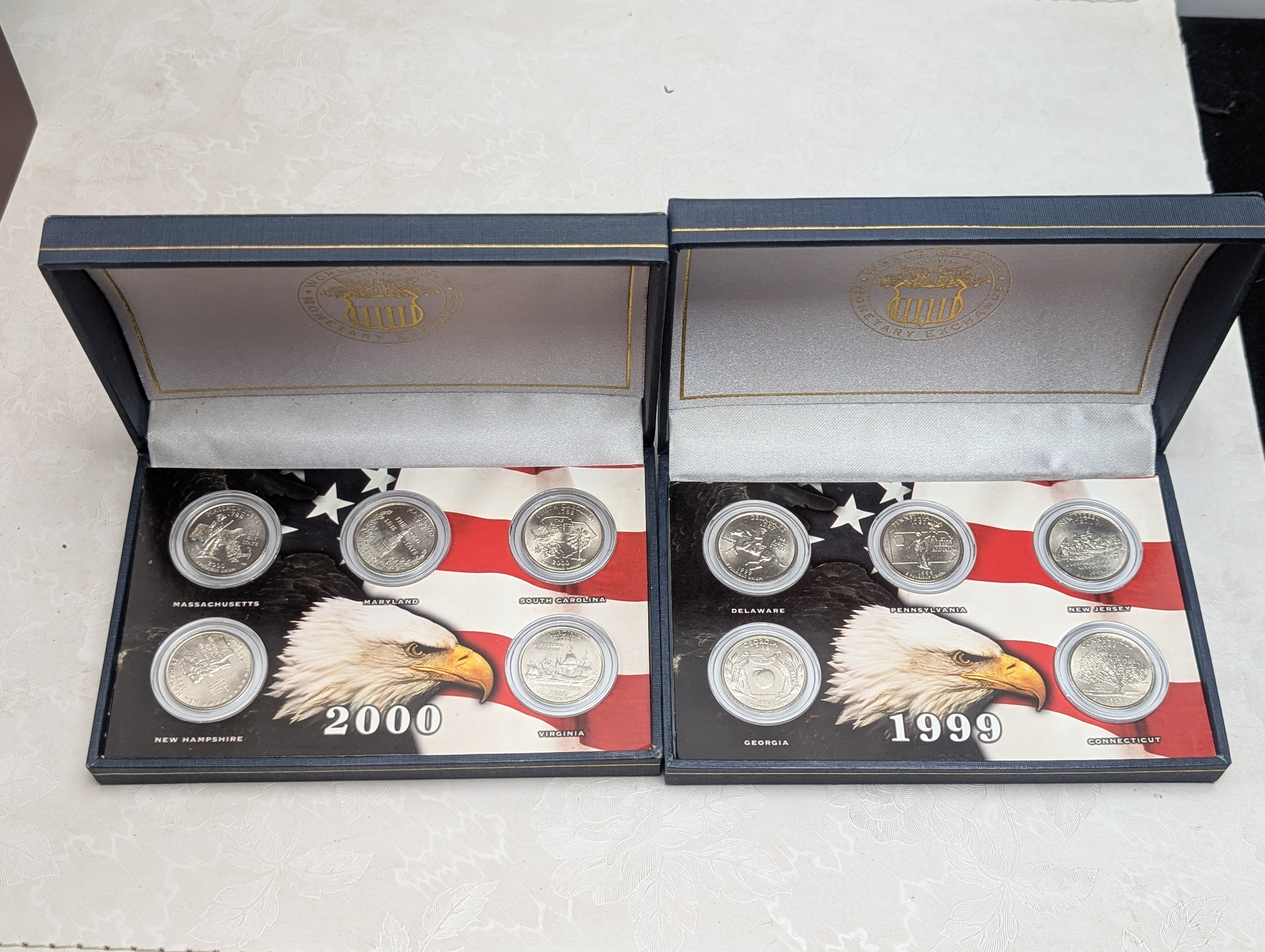 The United States of America 50 State Quarter Uncirculated Collection in NICE Wooden Display Box 1999-2008