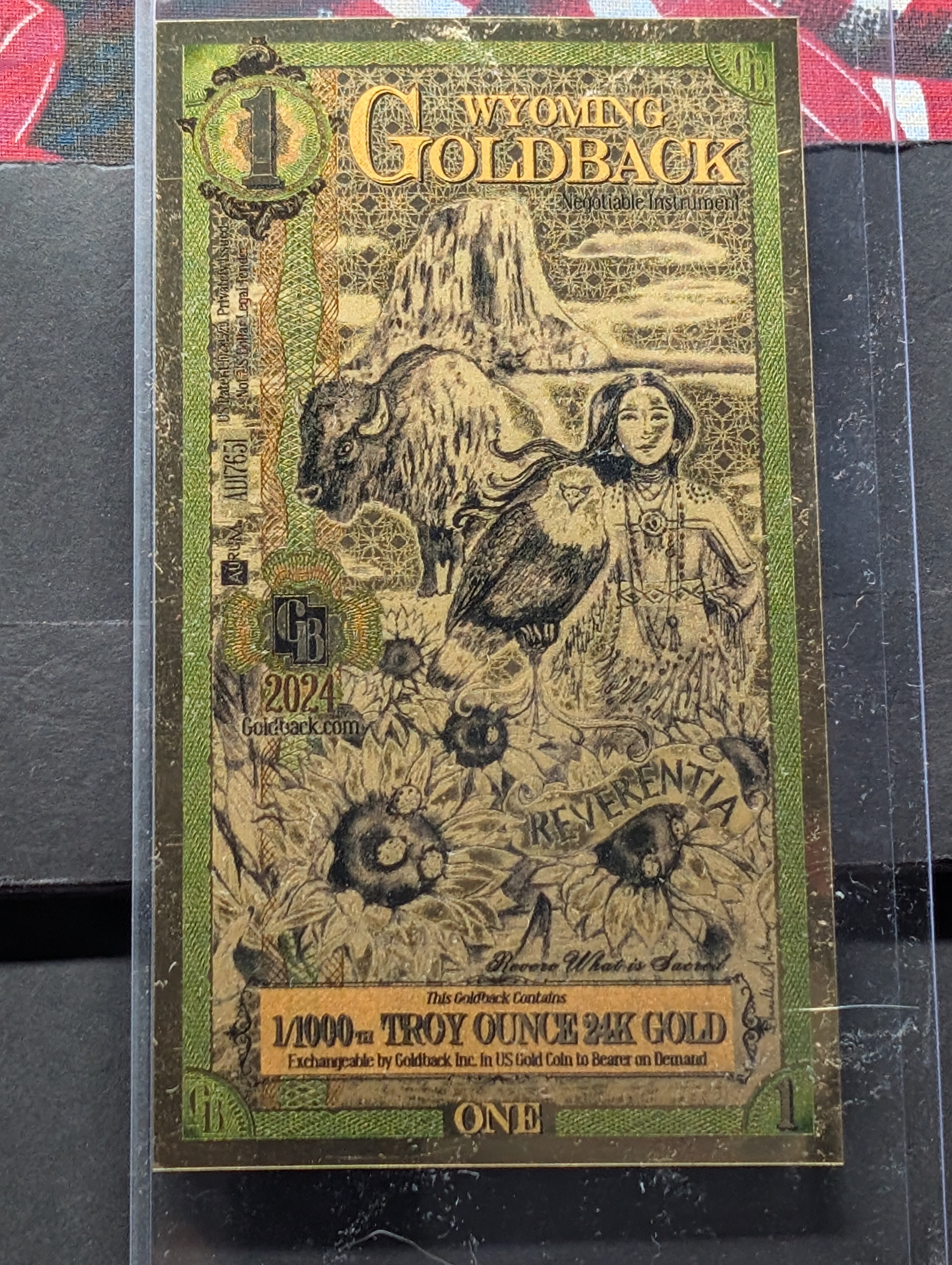 1/1000th Troy Oz. 24k GOLD 2024 Wyoming $1.00 Goldback