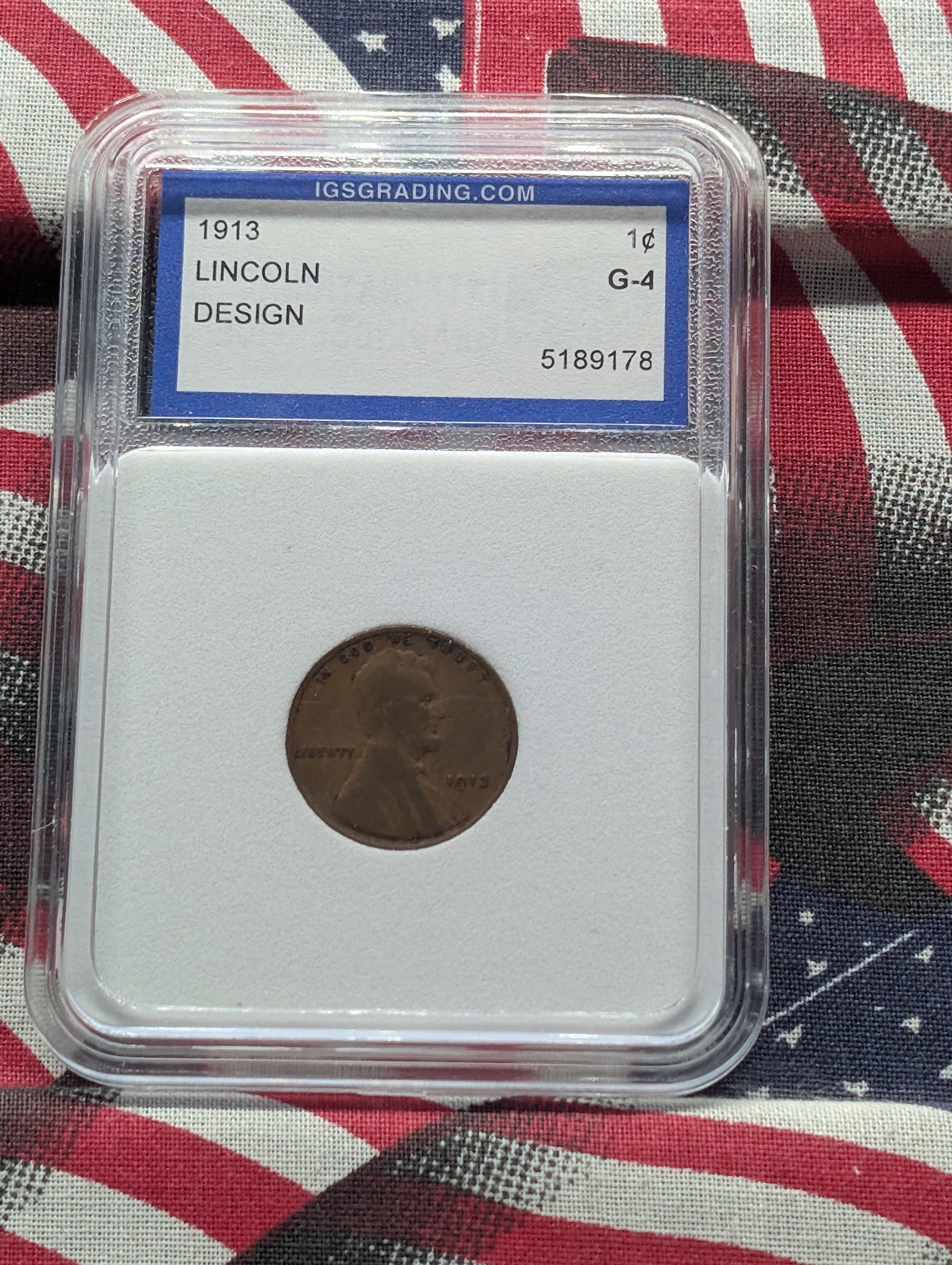 1913-P Lincoln Wheat Cent - IGS Grading Cert. G-4