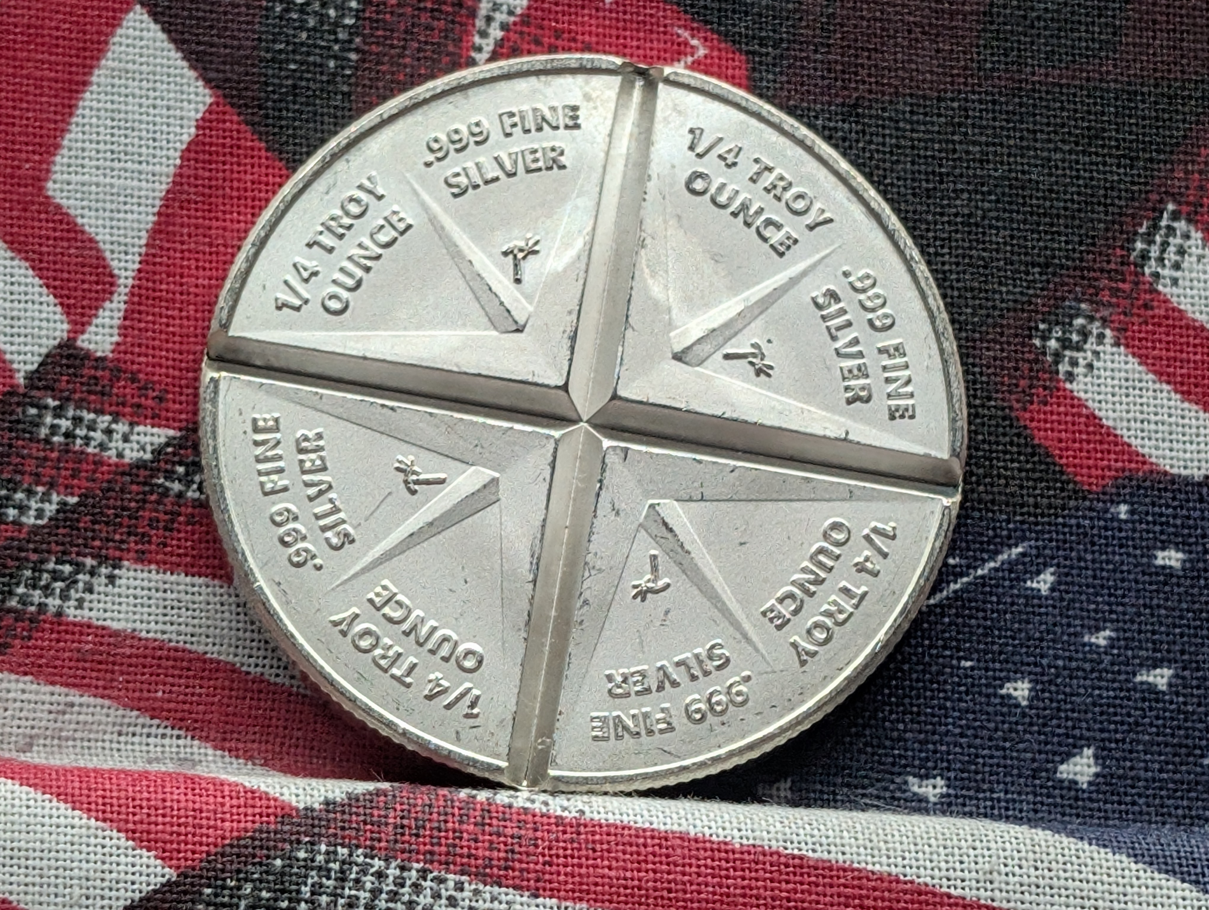 1 Oz. .999 FINE SILVER Dividable into 1/4th Pieces Round