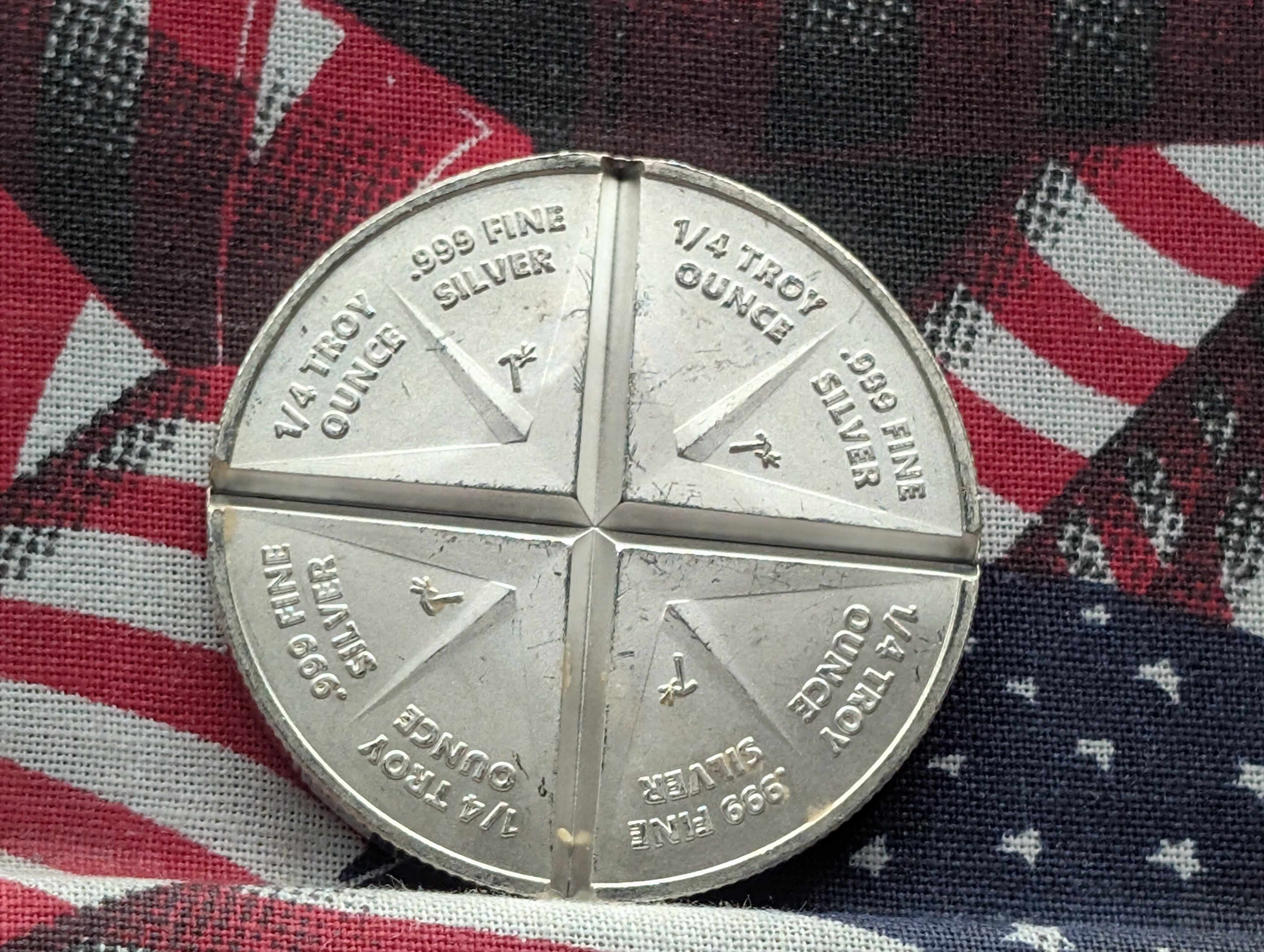 1 Oz. .999 FINE SILVER Dividable into 1/4th Pieces Round