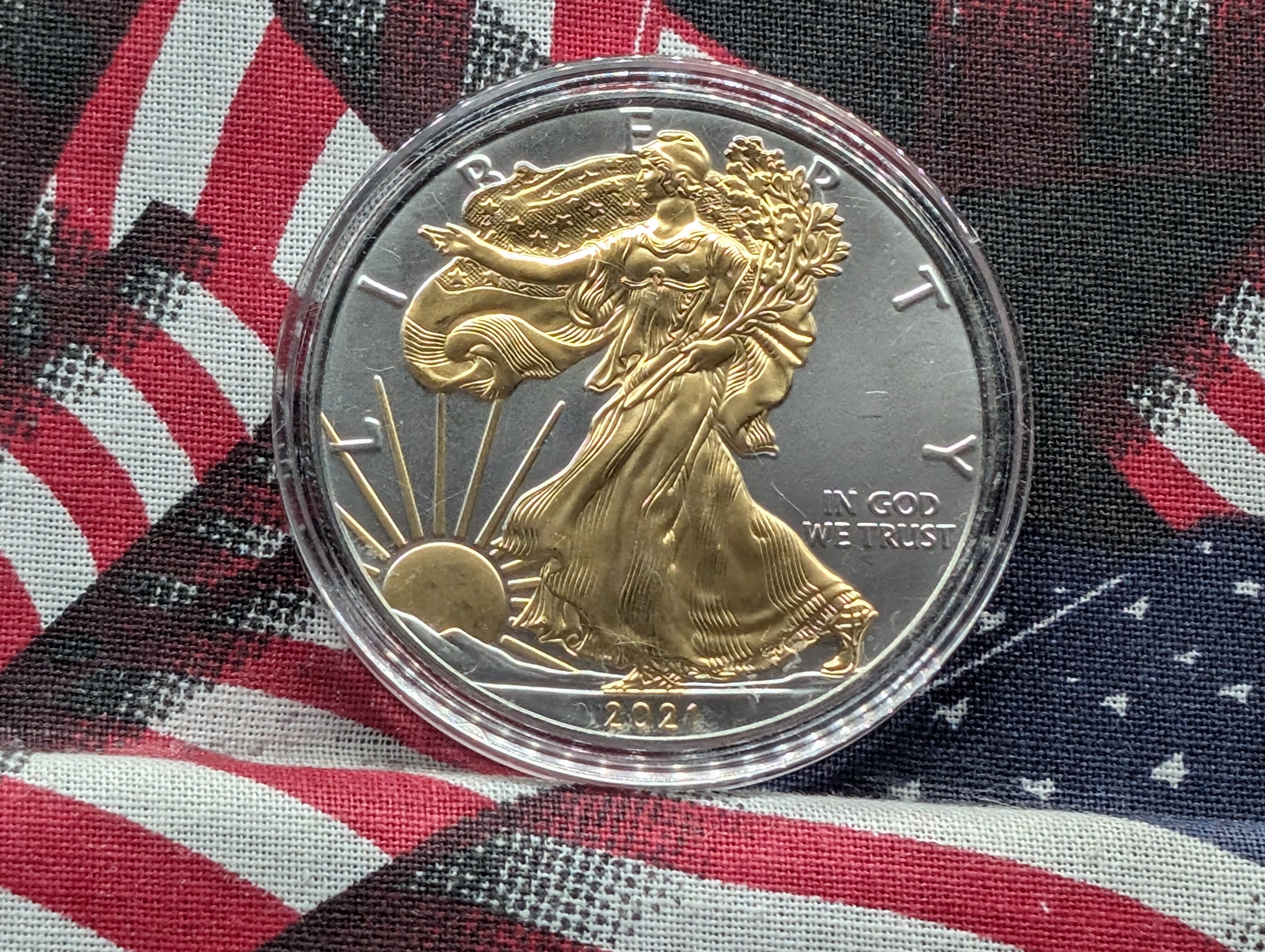 Gold (LAYERED) 2021 American Silver Eagle in Capsule - 1 Troy Oz. Silver