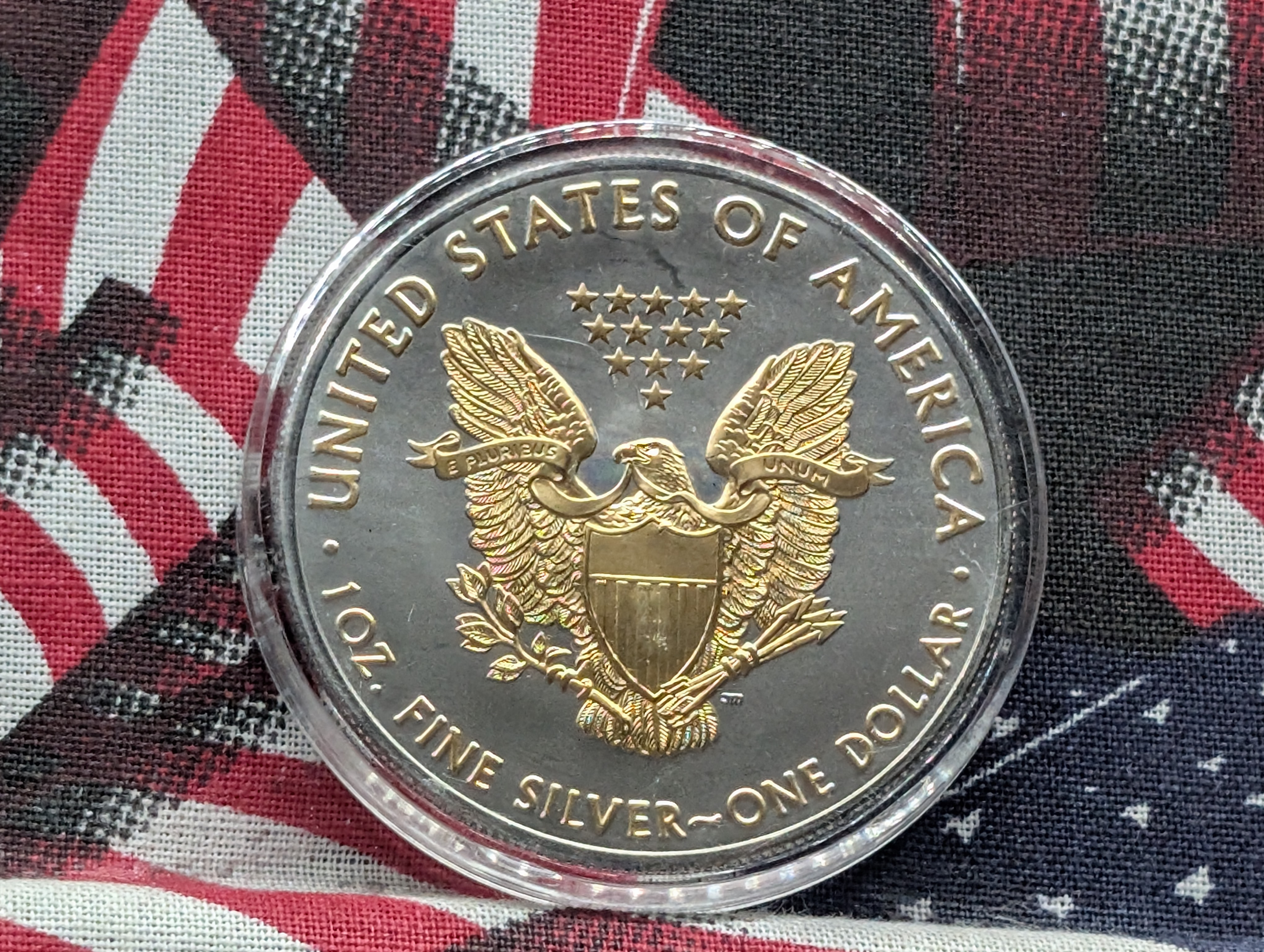 Gold (LAYERED) 2021 American Silver Eagle in Capsule - 1 Troy Oz. Silver