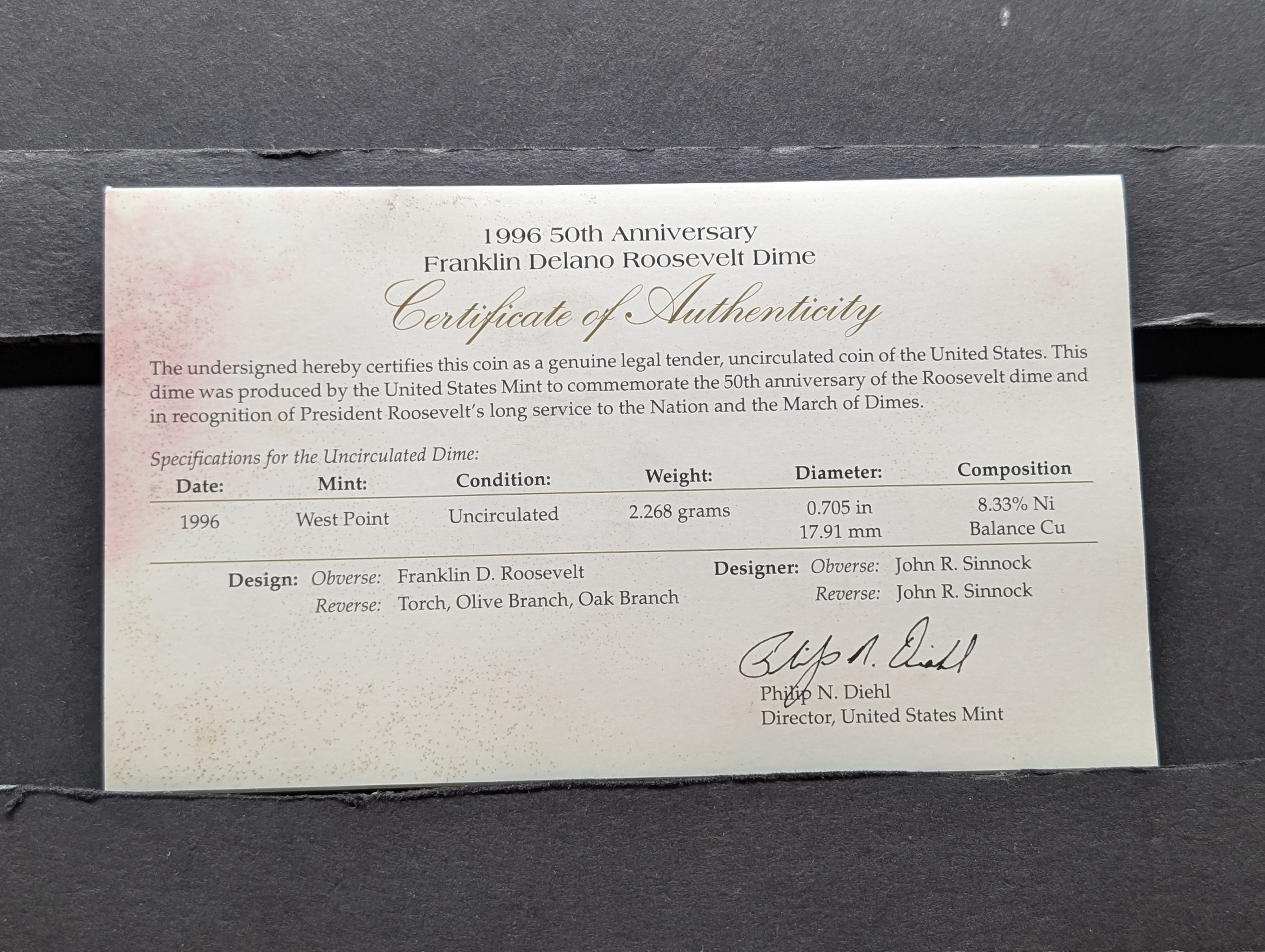 1996 U.S. Mint Uncirculated Coin Set in OGP w/ COA - Missing West Point Dime
