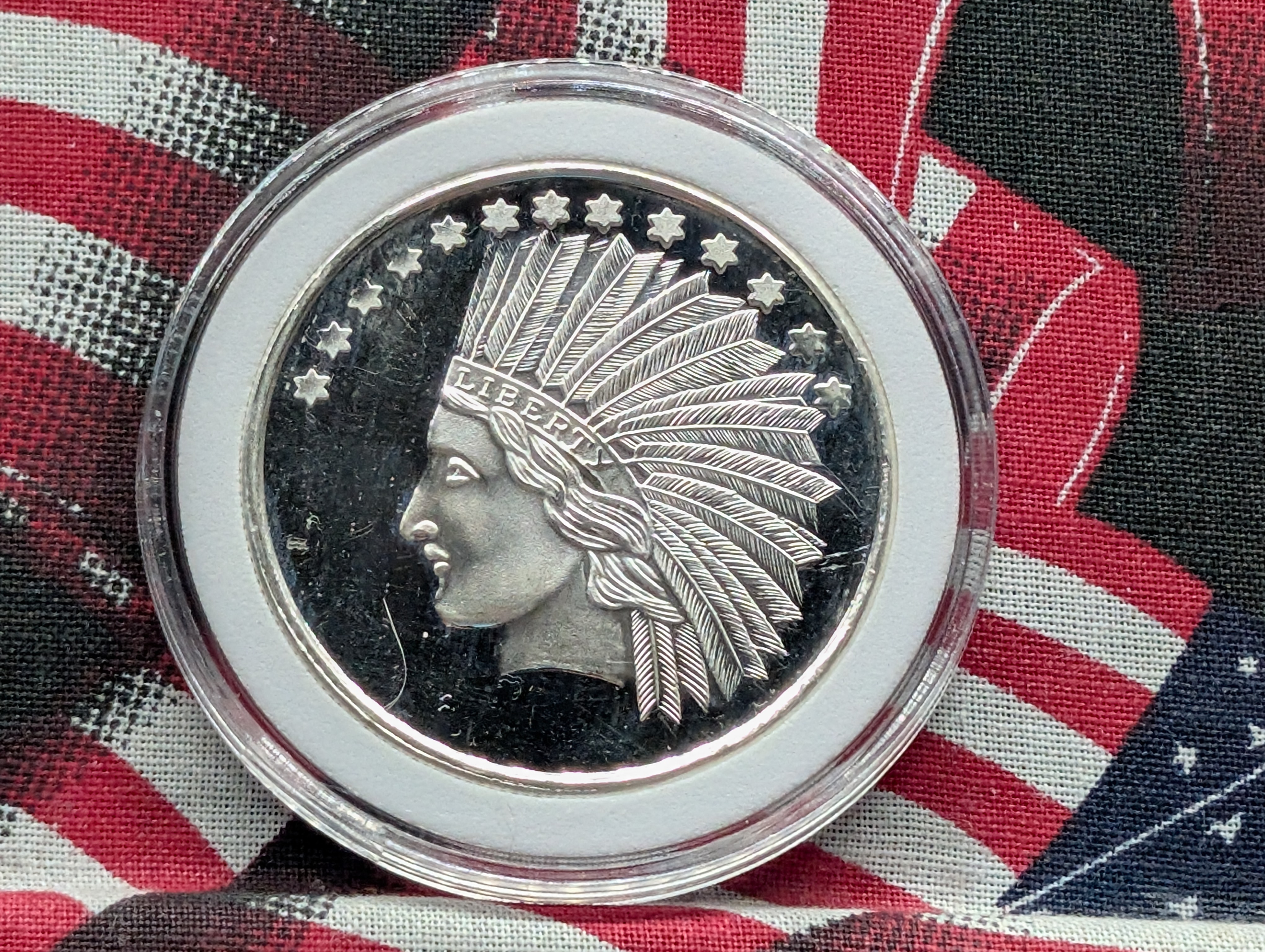 1 Oz. .999 FINE SILVER Indian Head Eagle Designed Round in Capsule