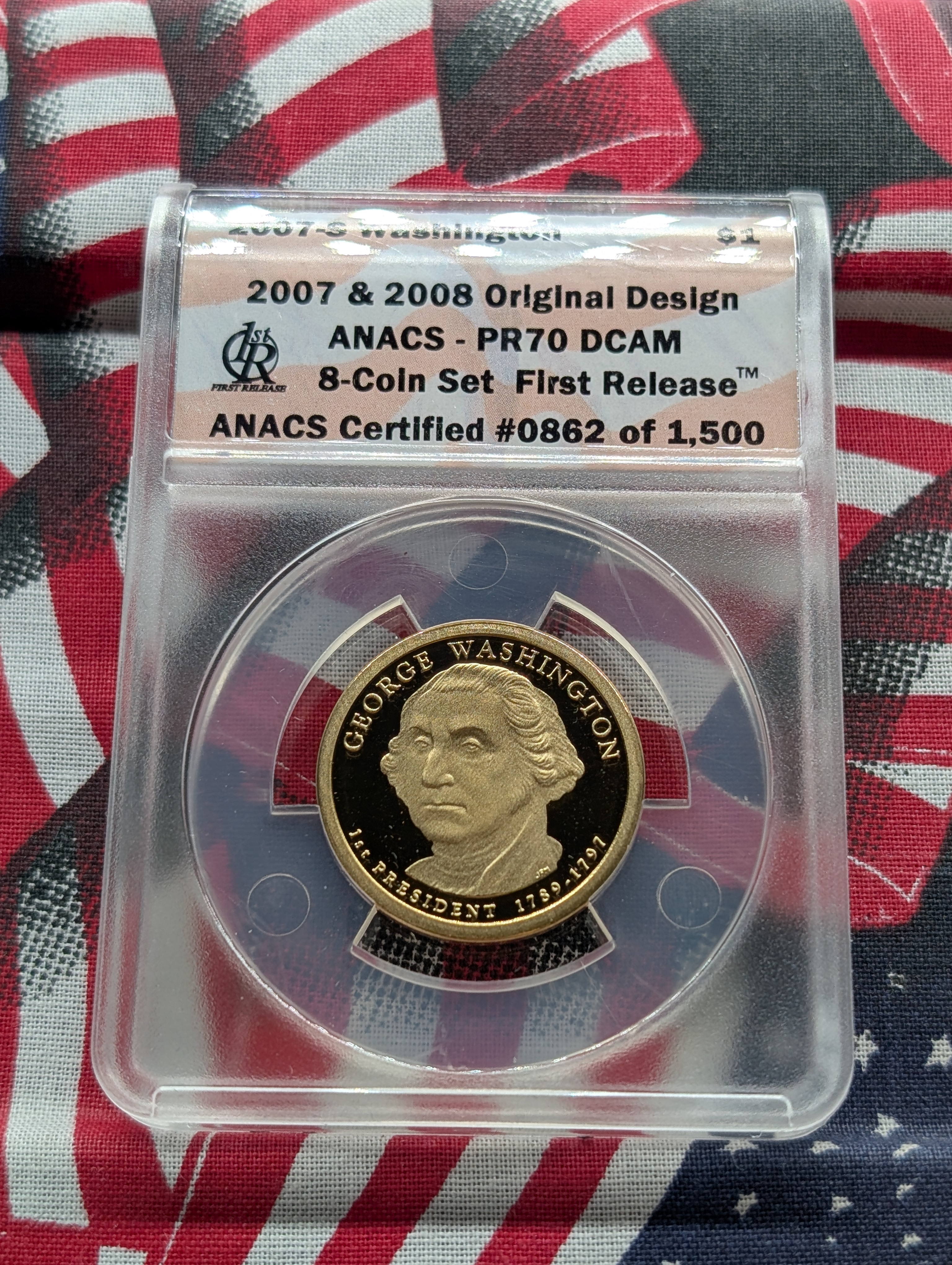 (4) 2007-S PROOF Presidential Dollars - All ANACS Cert. PR70 DCAM - First Release w/ Original Design (Washington, Adams, Jefferson & Madison