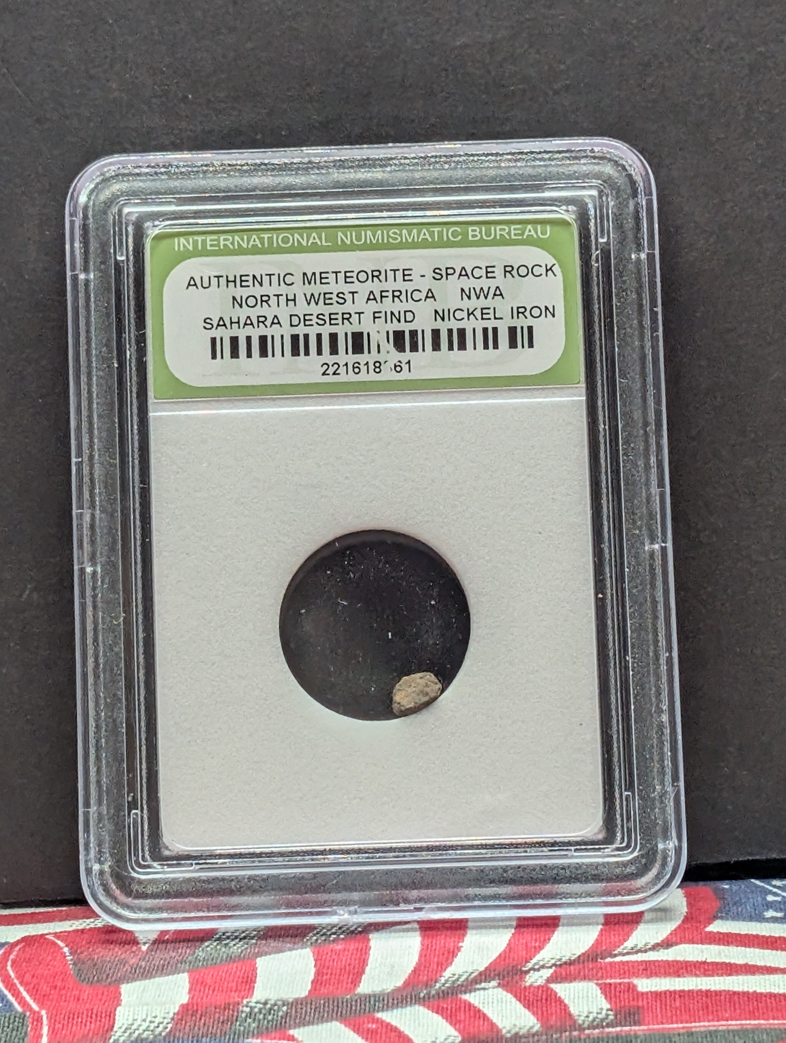 Authentic Meteorite Space Rock - North West Africa - Sahara Desert Find - Nickel Iron - Slabbed International Numismatic Bureau