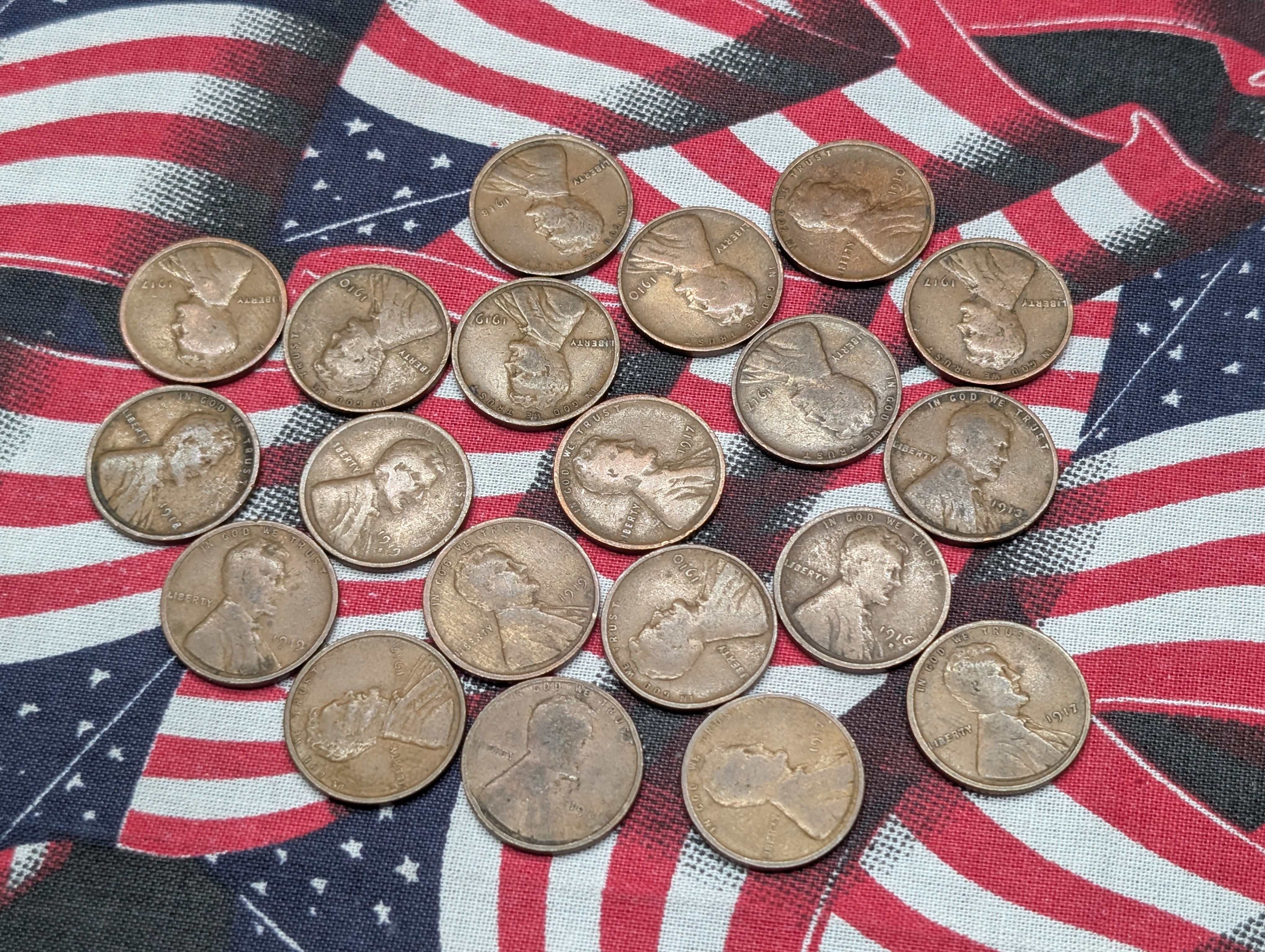 (20) Various 1910's & Teens Lincoln Wheat Cents
