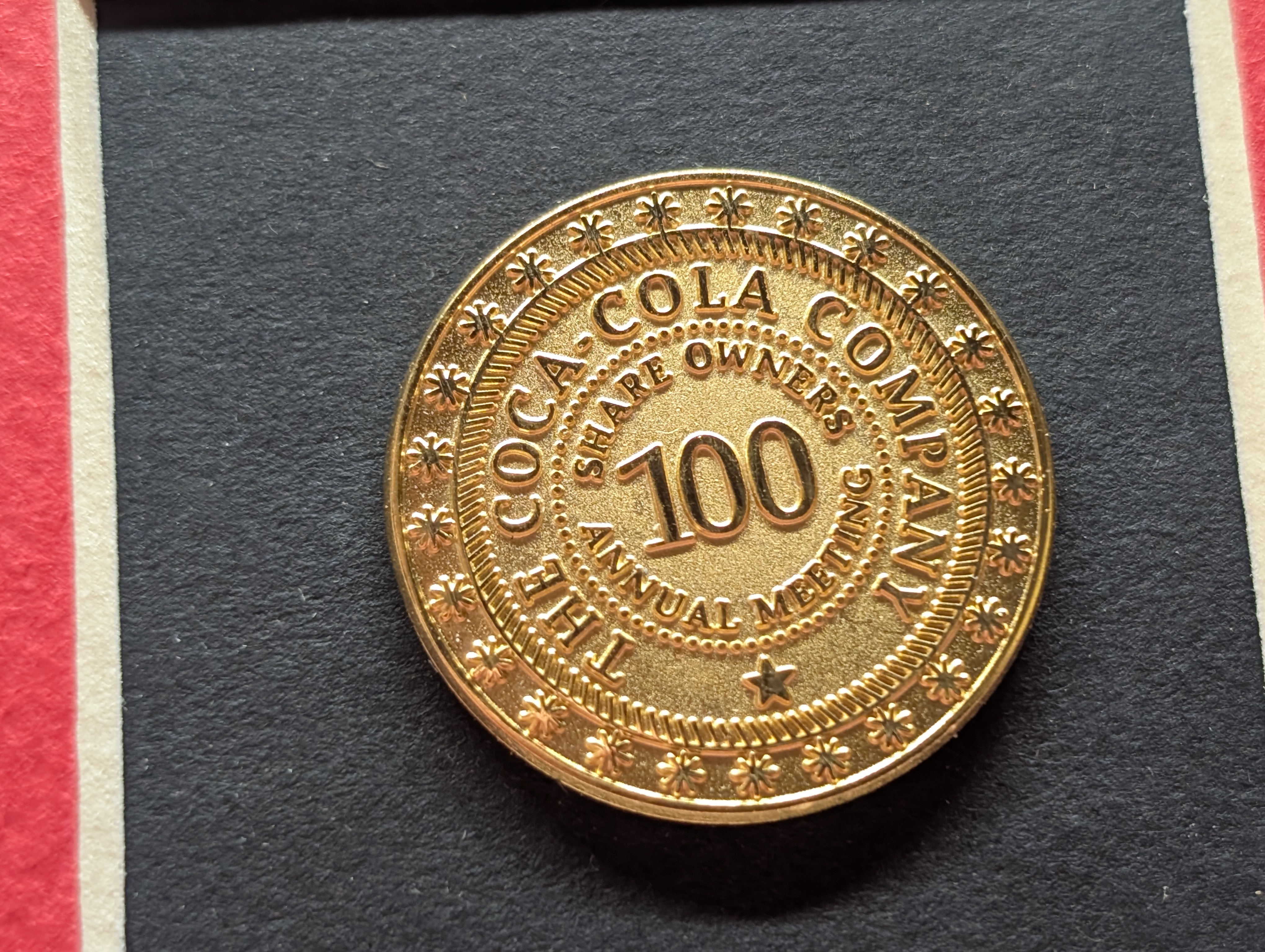 The Coca-Cola Company 100th Annual Share Holders Meeting - 1992 Gold (LAYERED) Commemorative Token & Certificate in Display w/ COA from the