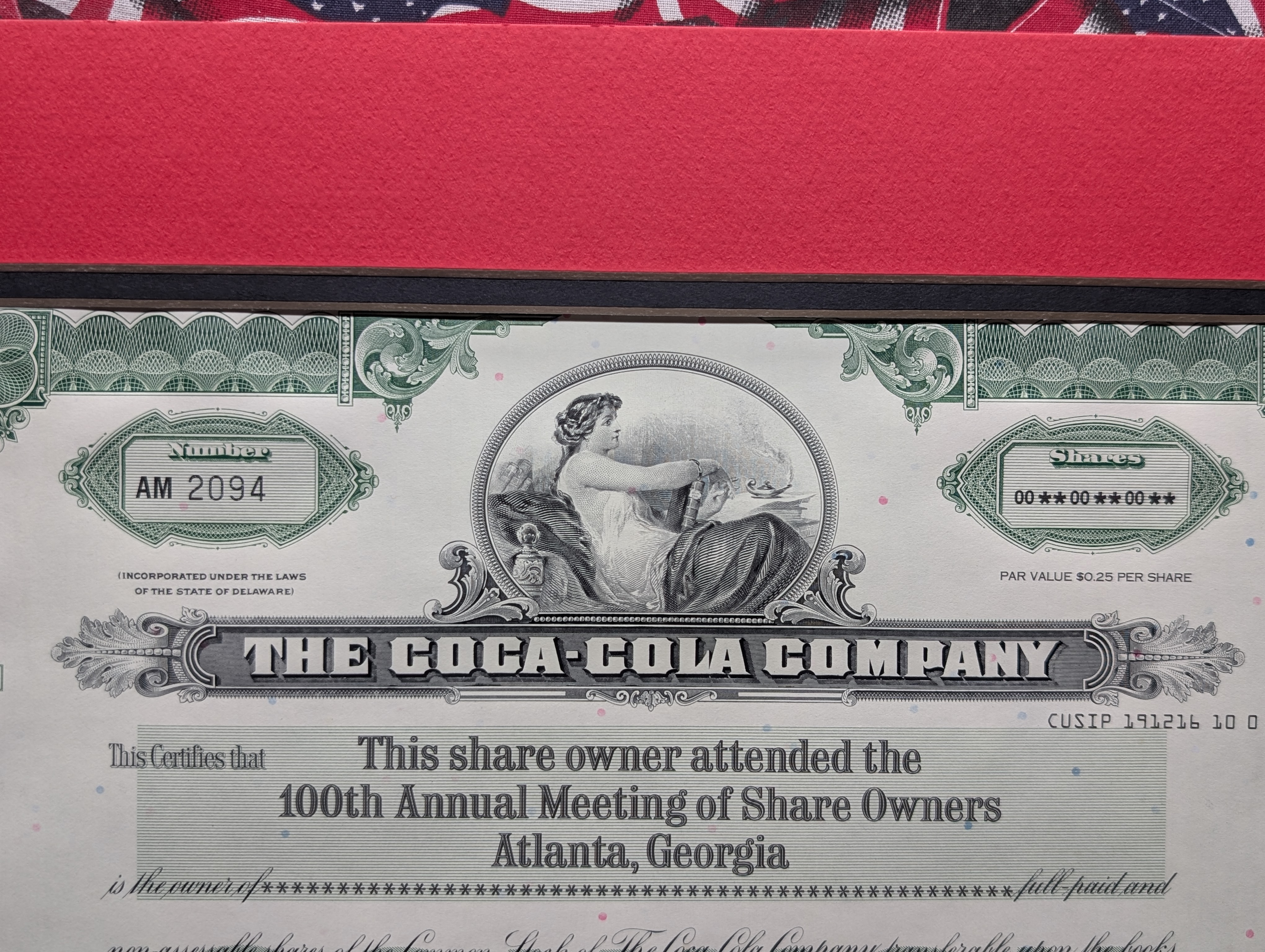 The Coca-Cola Company 100th Annual Share Holders Meeting - 1992 Gold (LAYERED) Commemorative Token & Certificate in Display w/ COA from the