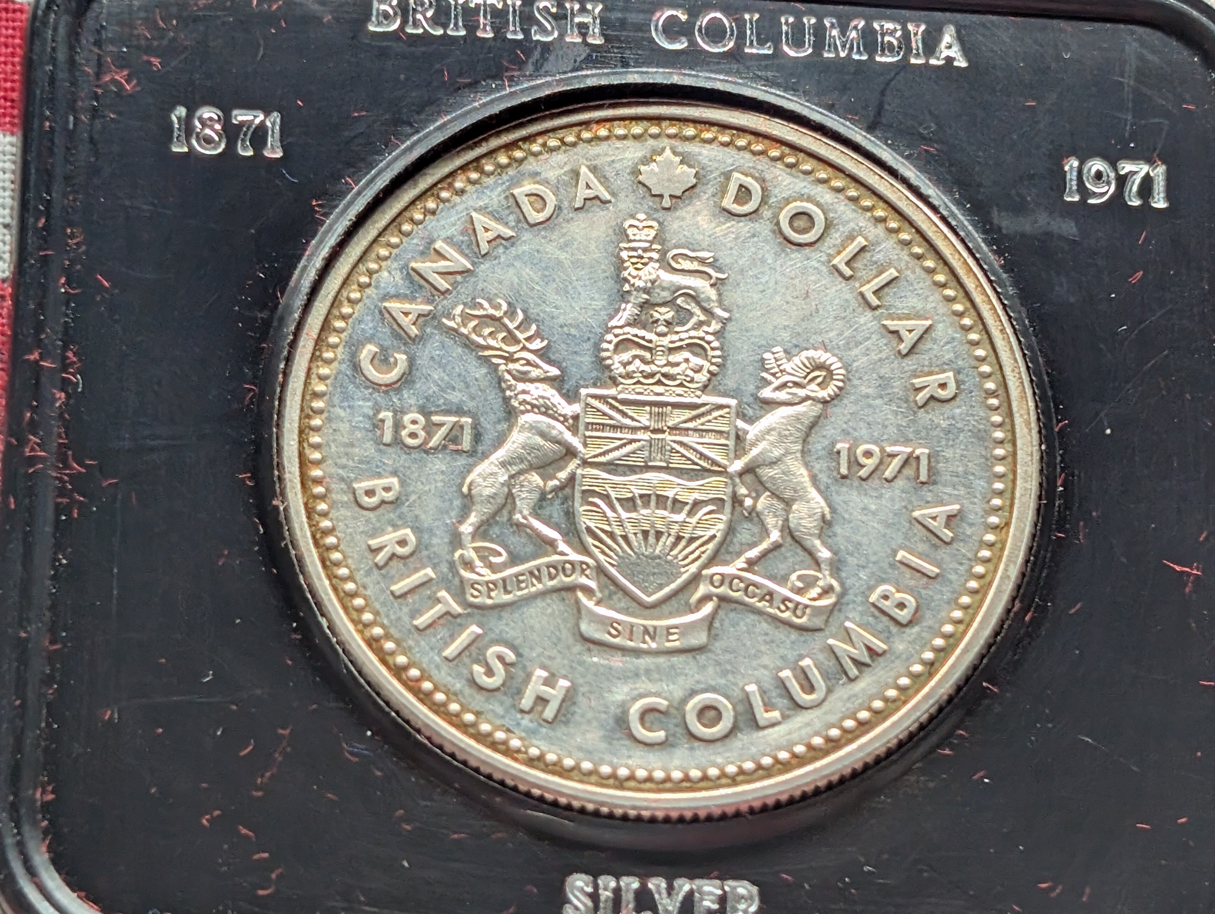 1971 Canada British Columbia Silver Dollar in OGP, 50% Silver 23.32g