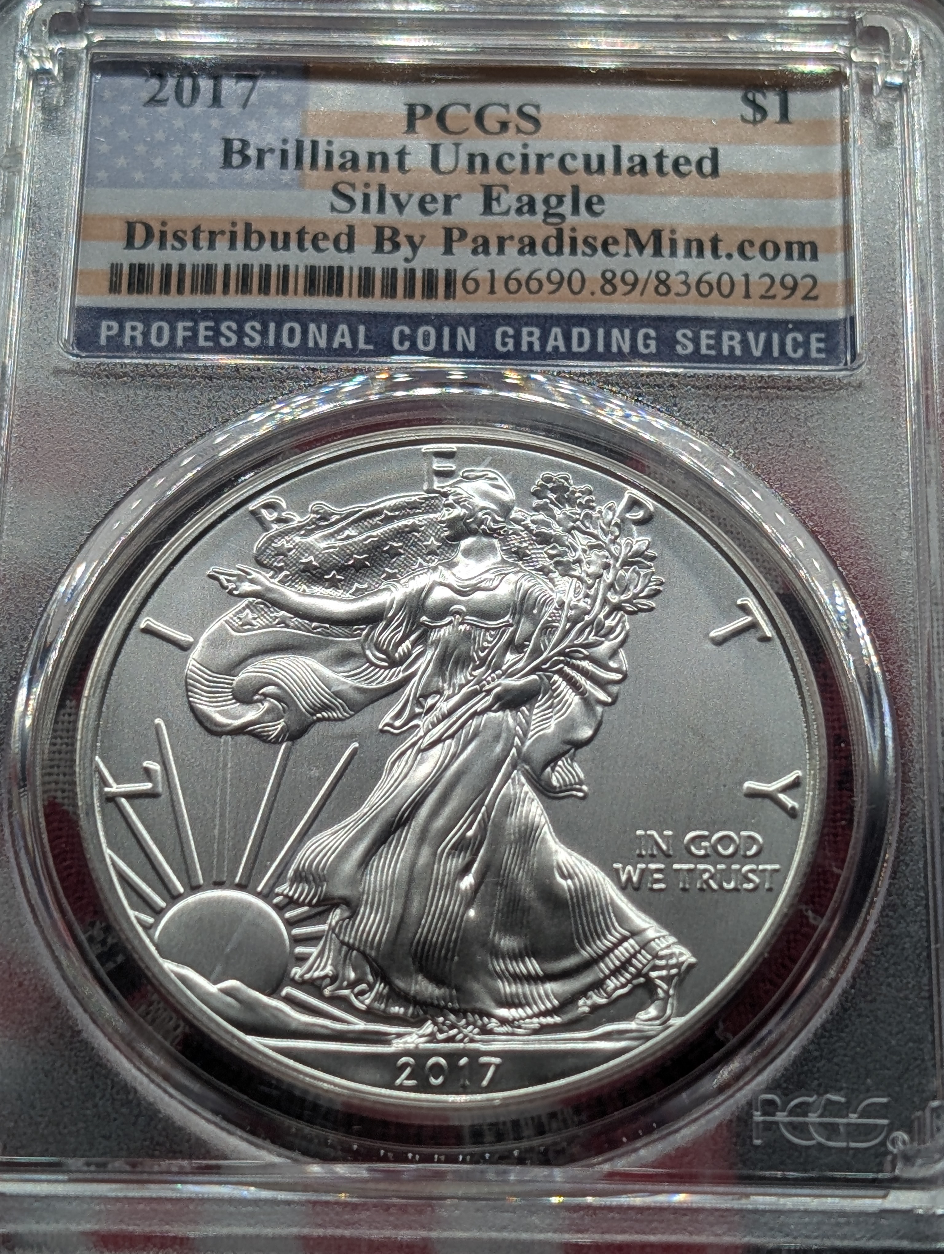 2017 American Silver Eagle - PCGS BRILLIANT UNC, .999 Fine Silver, One Troy Ounce