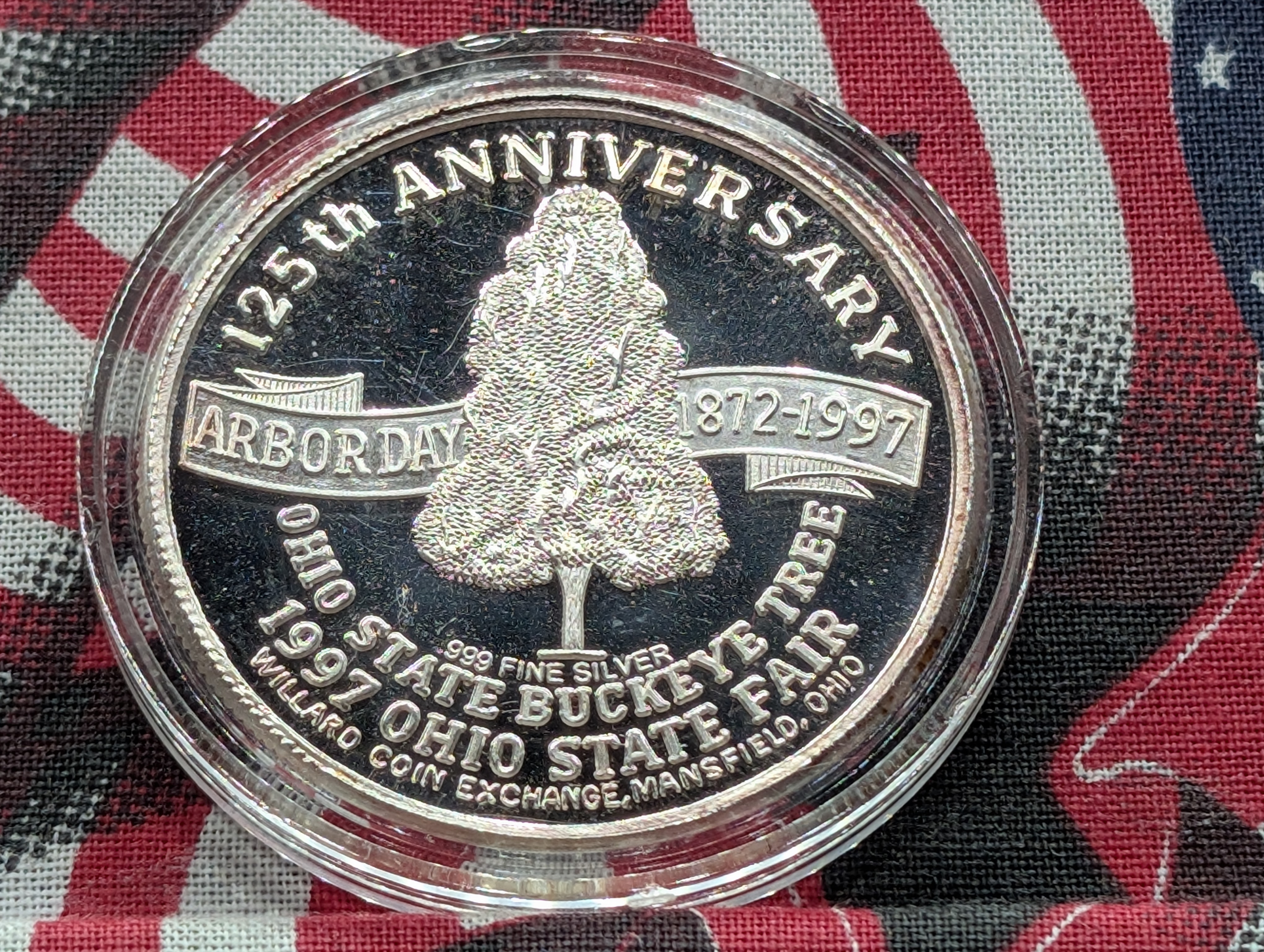 1 Oz. .999 FINE SILVER 1997 Ohio State Fair - 125th Anniv. Buckeye Tree & All-State Youth Choir Designed Round in Capsule