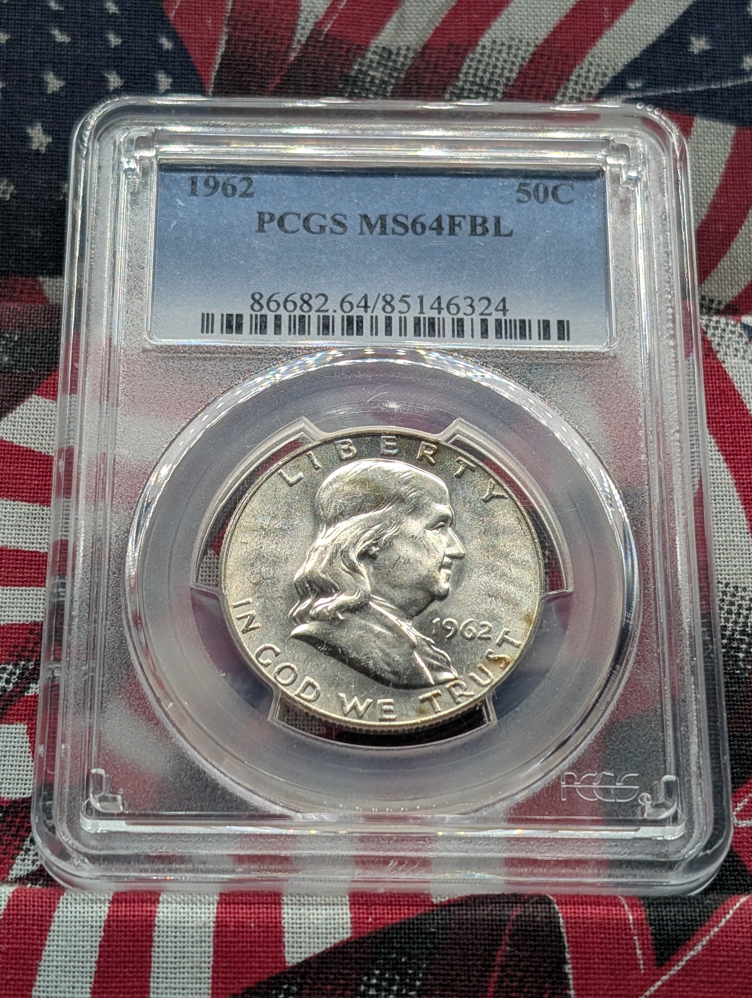 1962-P Franklin 90% Silver Half Dollar - PCGS MS64 FBL