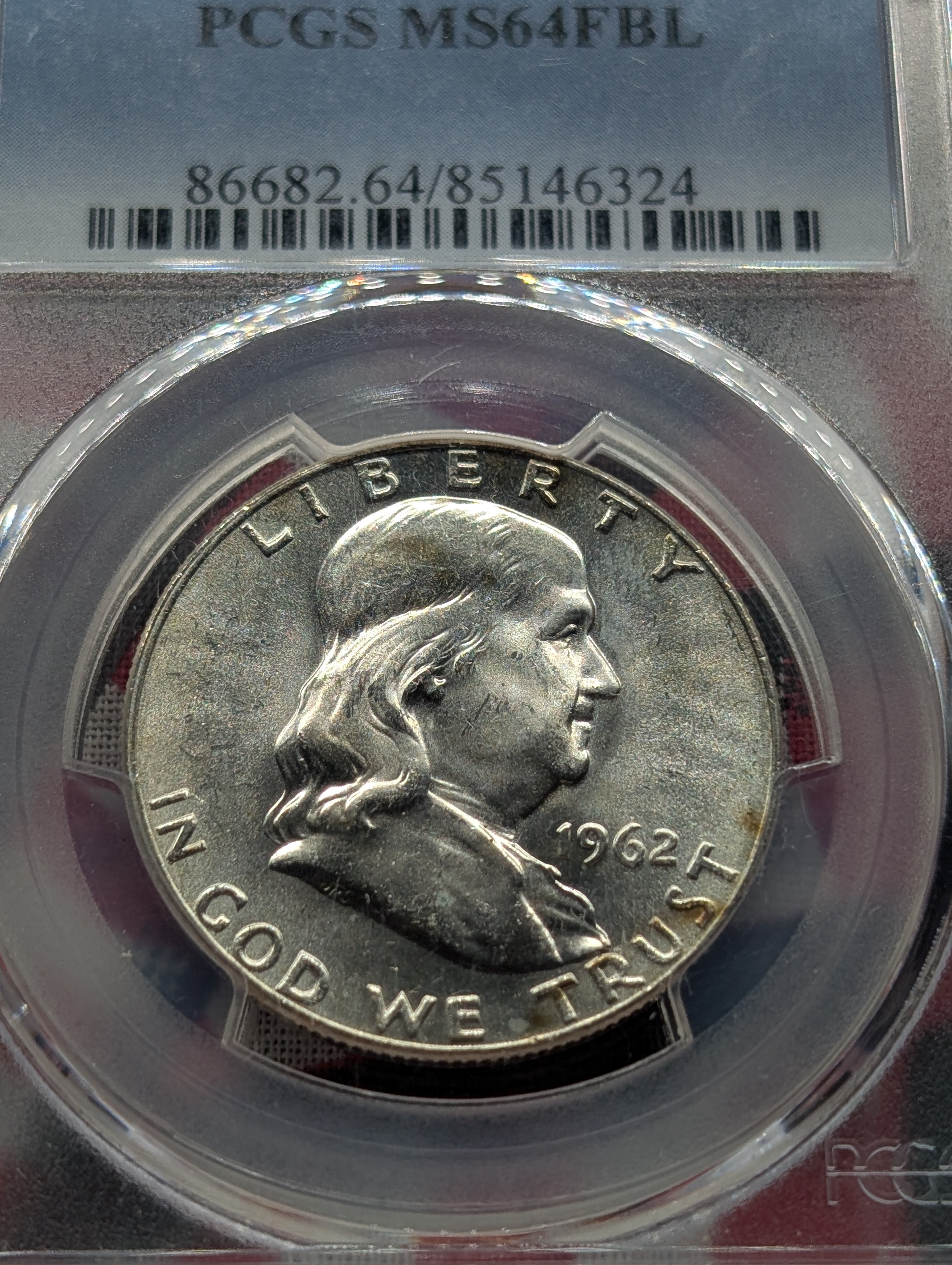 1962-P Franklin 90% Silver Half Dollar - PCGS MS64 FBL