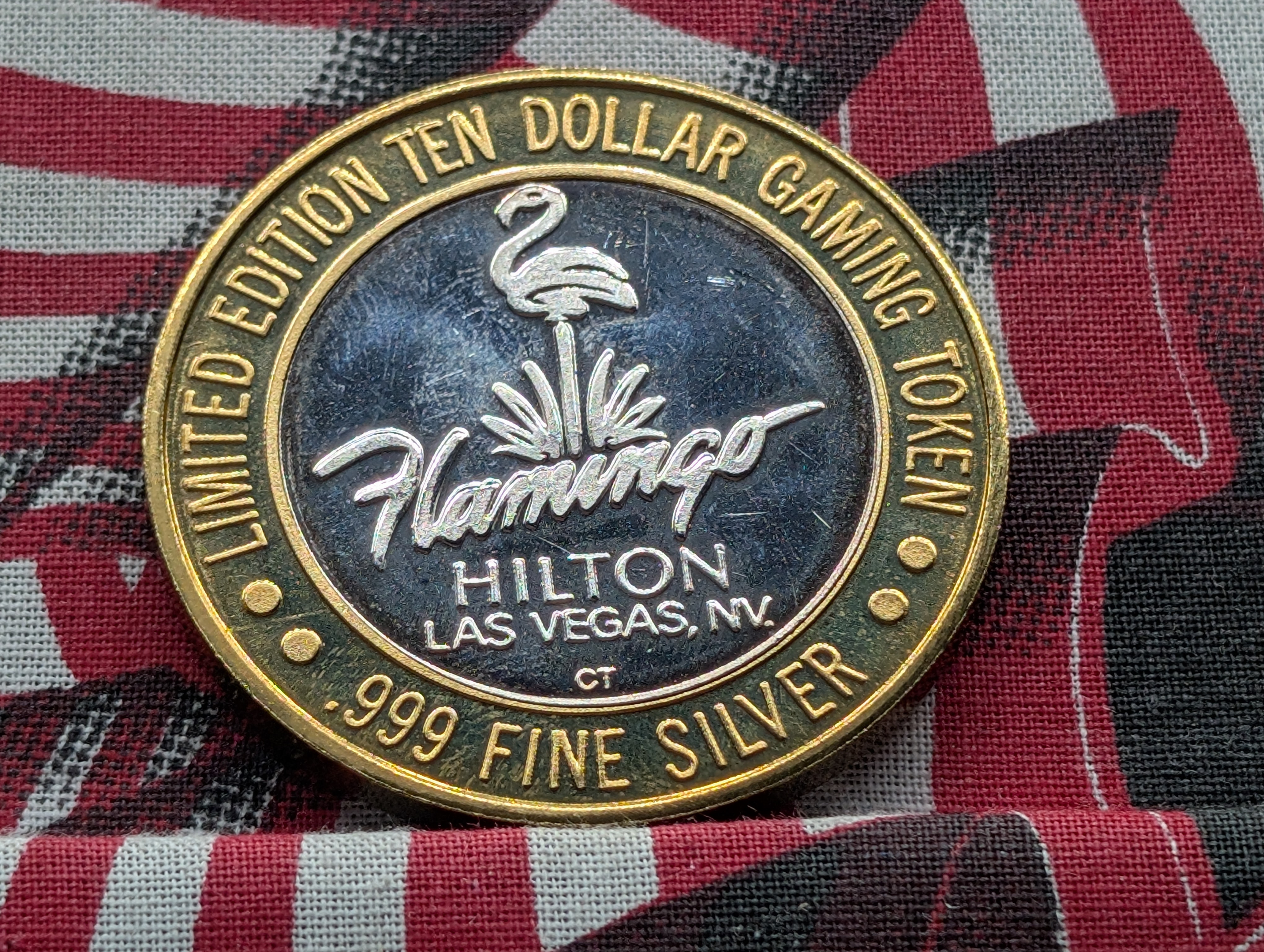 Limited Edition .999 FINE SILVER (Center) Flamingo Hilton Casino $10 Gaming Token