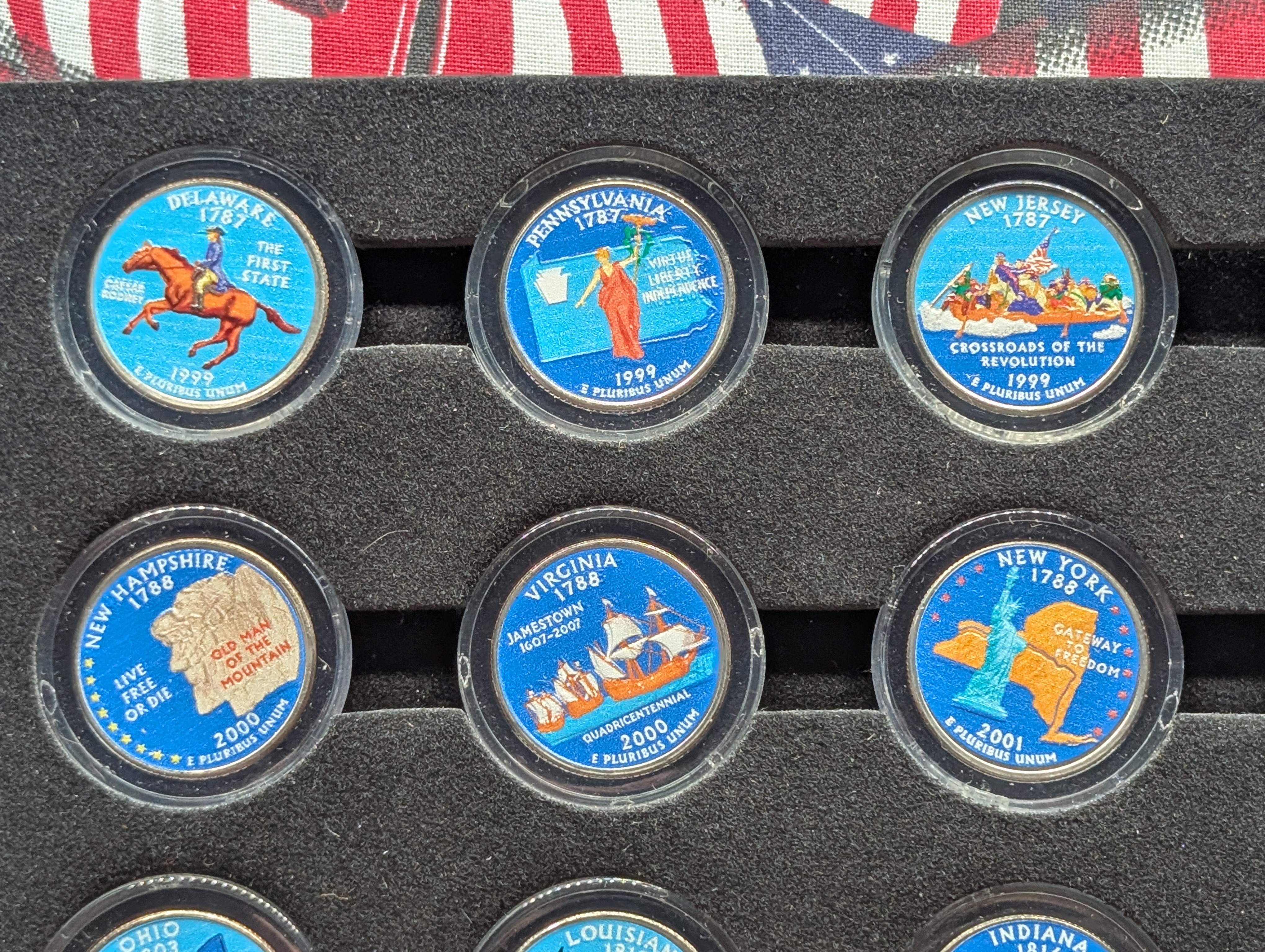 Complete Colorized 1999-2009 Statehood & U.S. Territory Quarter Collection in Wooden Display Box
