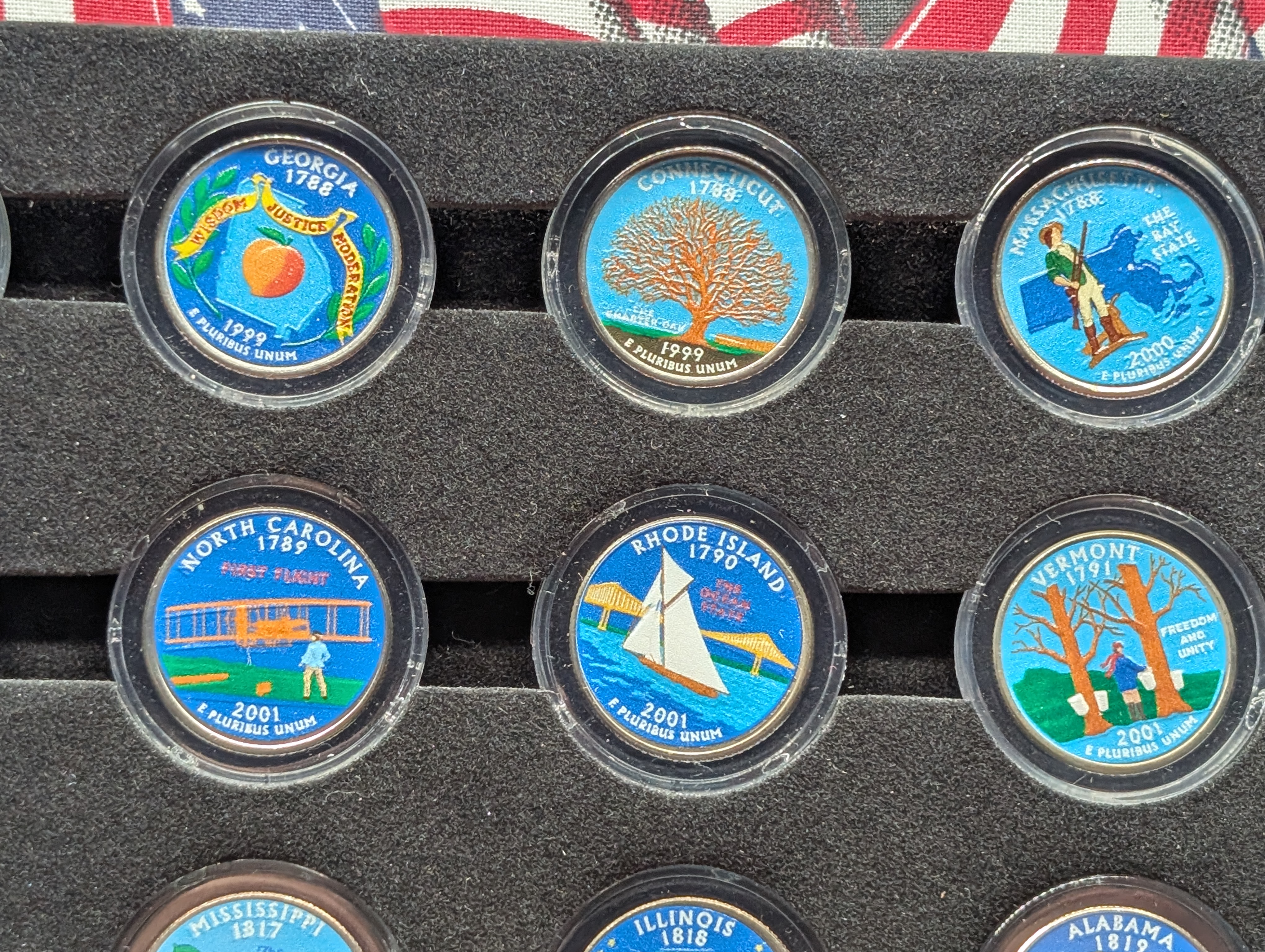 Complete Colorized 1999-2009 Statehood & U.S. Territory Quarter Collection in Wooden Display Box