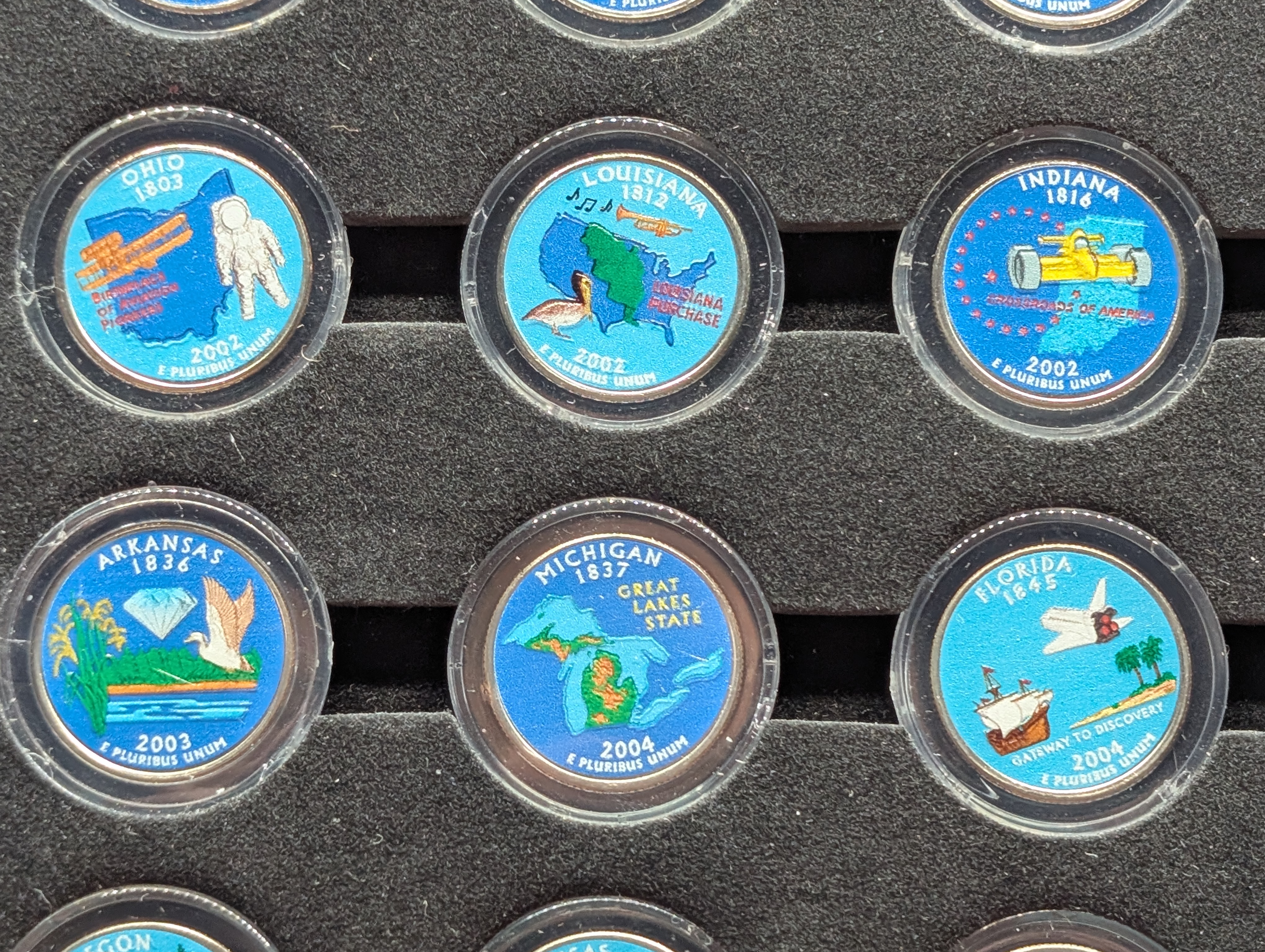 Complete Colorized 1999-2009 Statehood & U.S. Territory Quarter Collection in Wooden Display Box