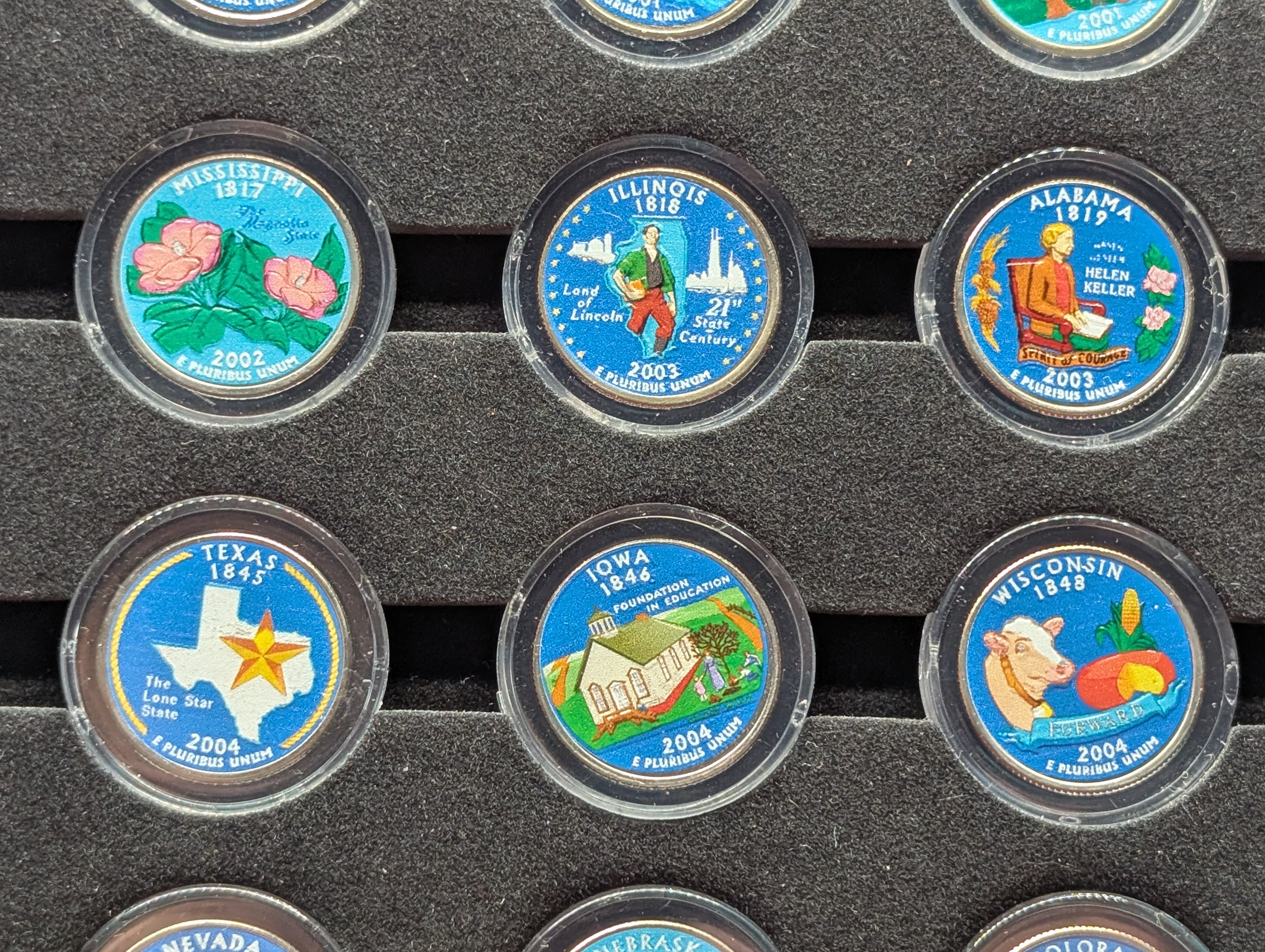 Complete Colorized 1999-2009 Statehood & U.S. Territory Quarter Collection in Wooden Display Box