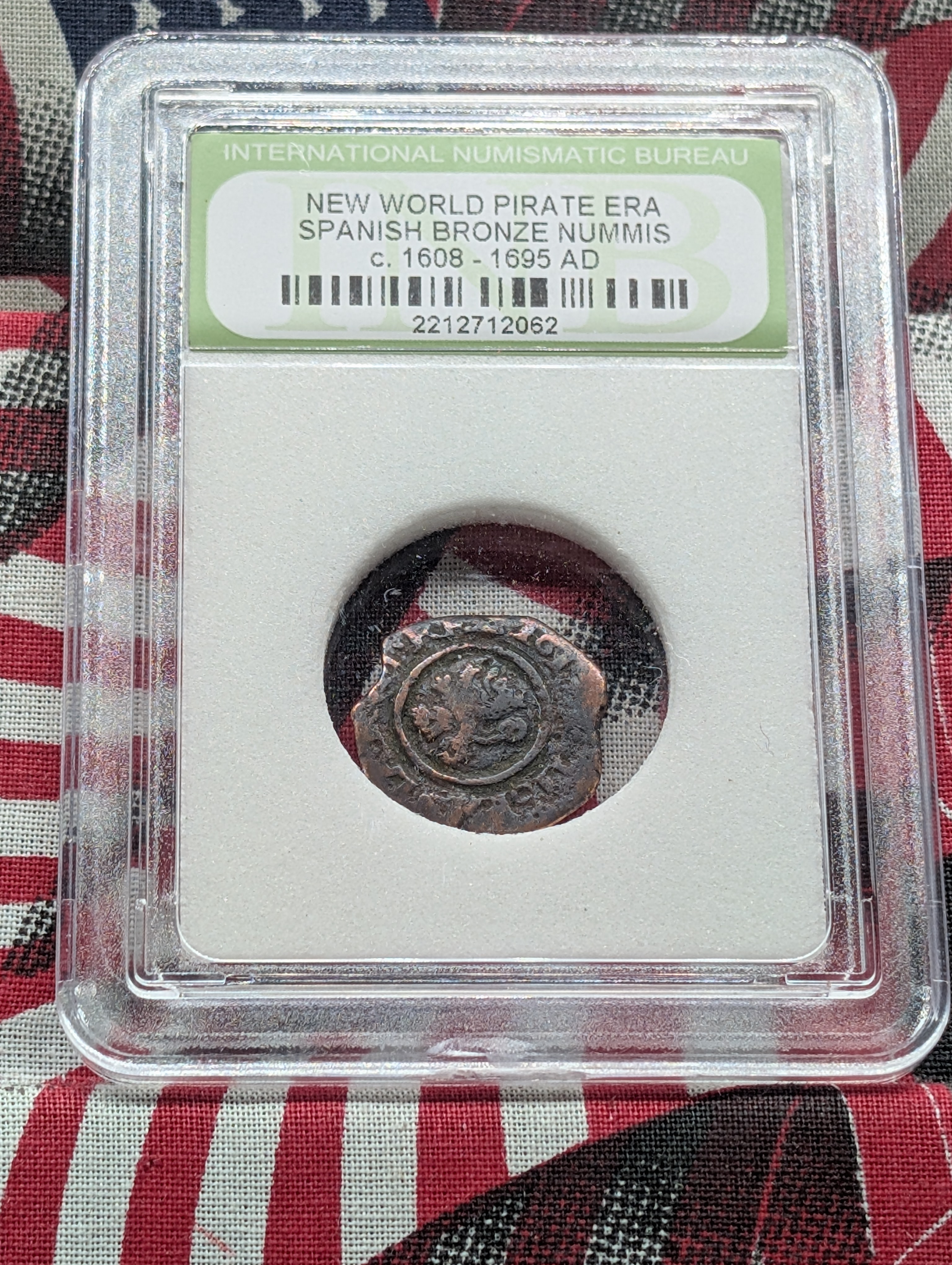 c. 1608-1695 AD New World Pirate Era Spanish Bronze Nummis Coin - Slabbed International Numismatic Bureau
