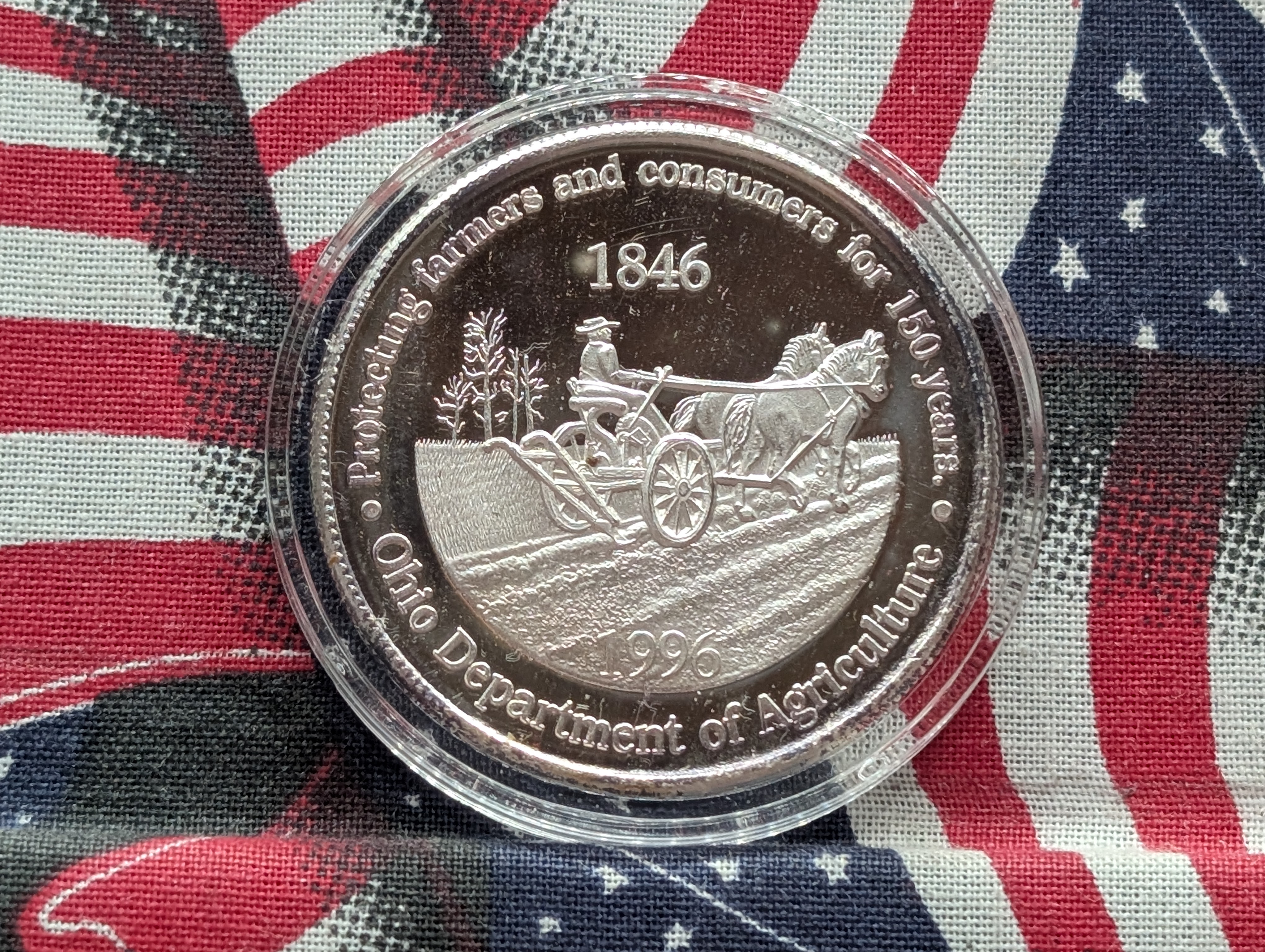 1 Oz. .999 FINE SILVER 1996 Ohio State Fair - Department of Agriculture Designed Round in Capsule