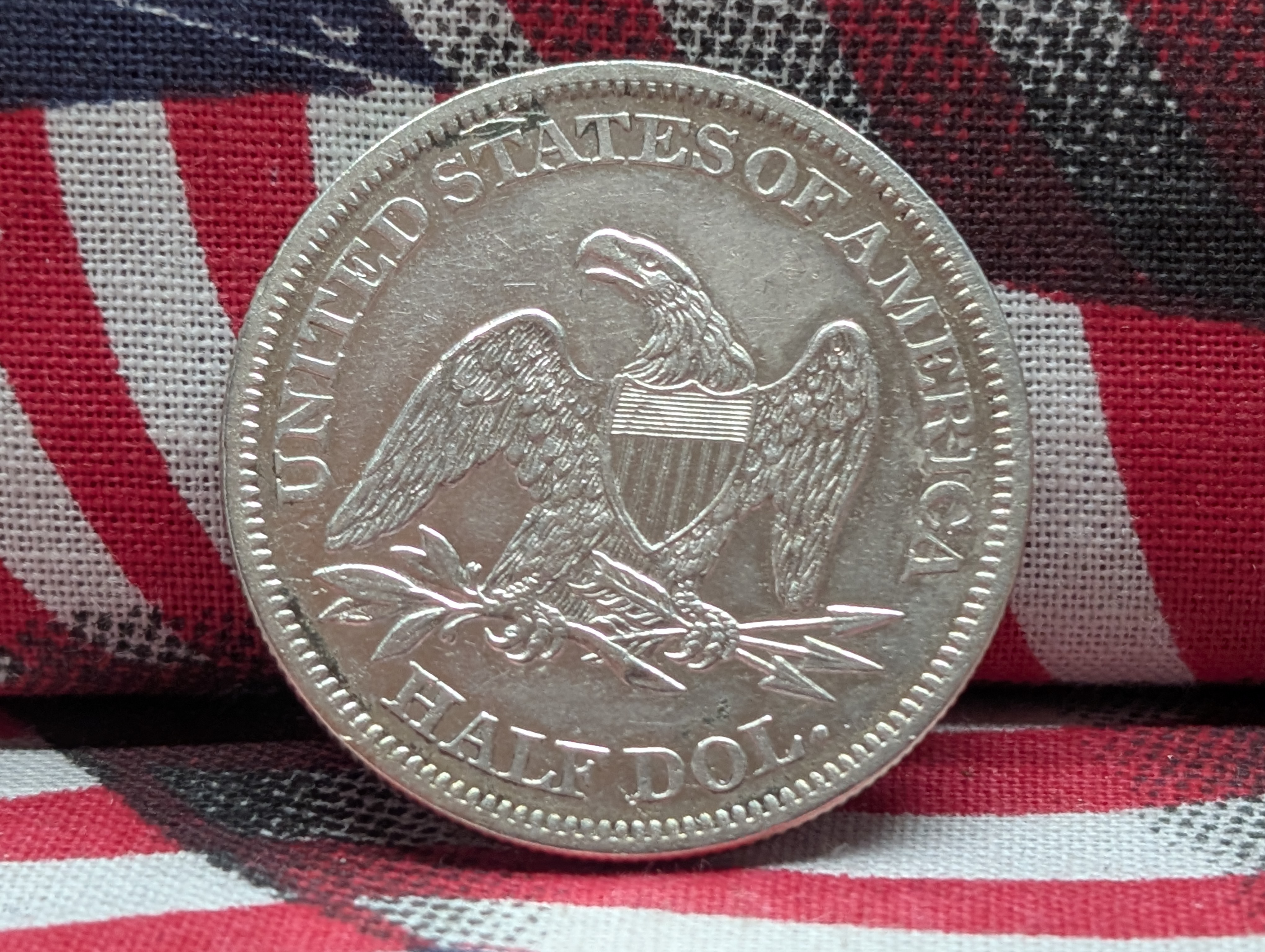 1865 w/ Drapery Seated Liberty 90% Silver Half Dollar