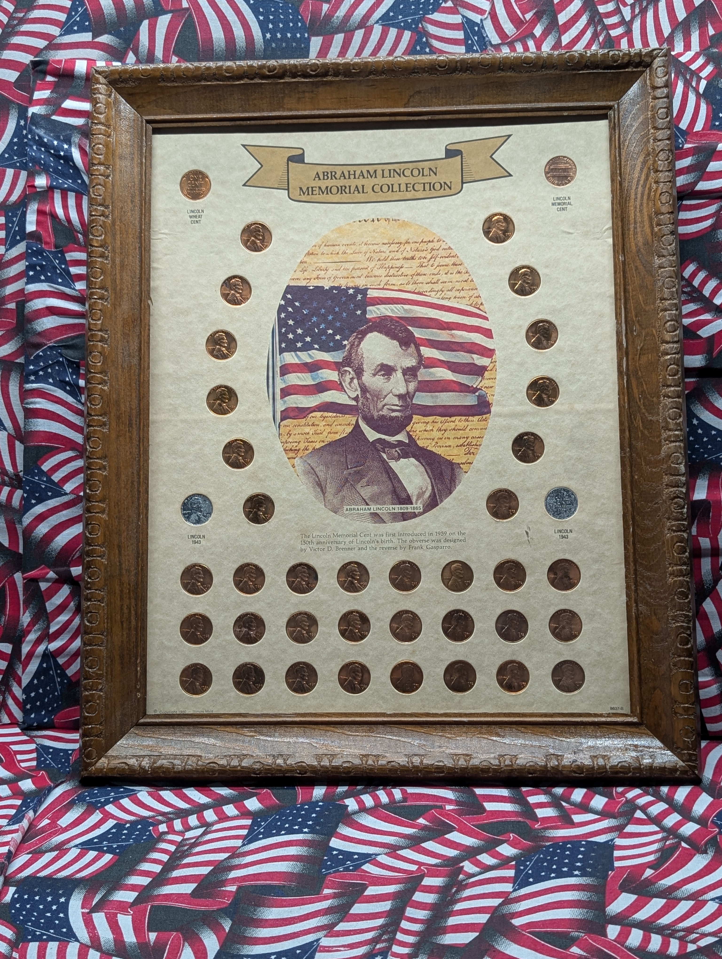 Abraham Lincoln Memorial Cent Collection in Display Frame - Various Dates