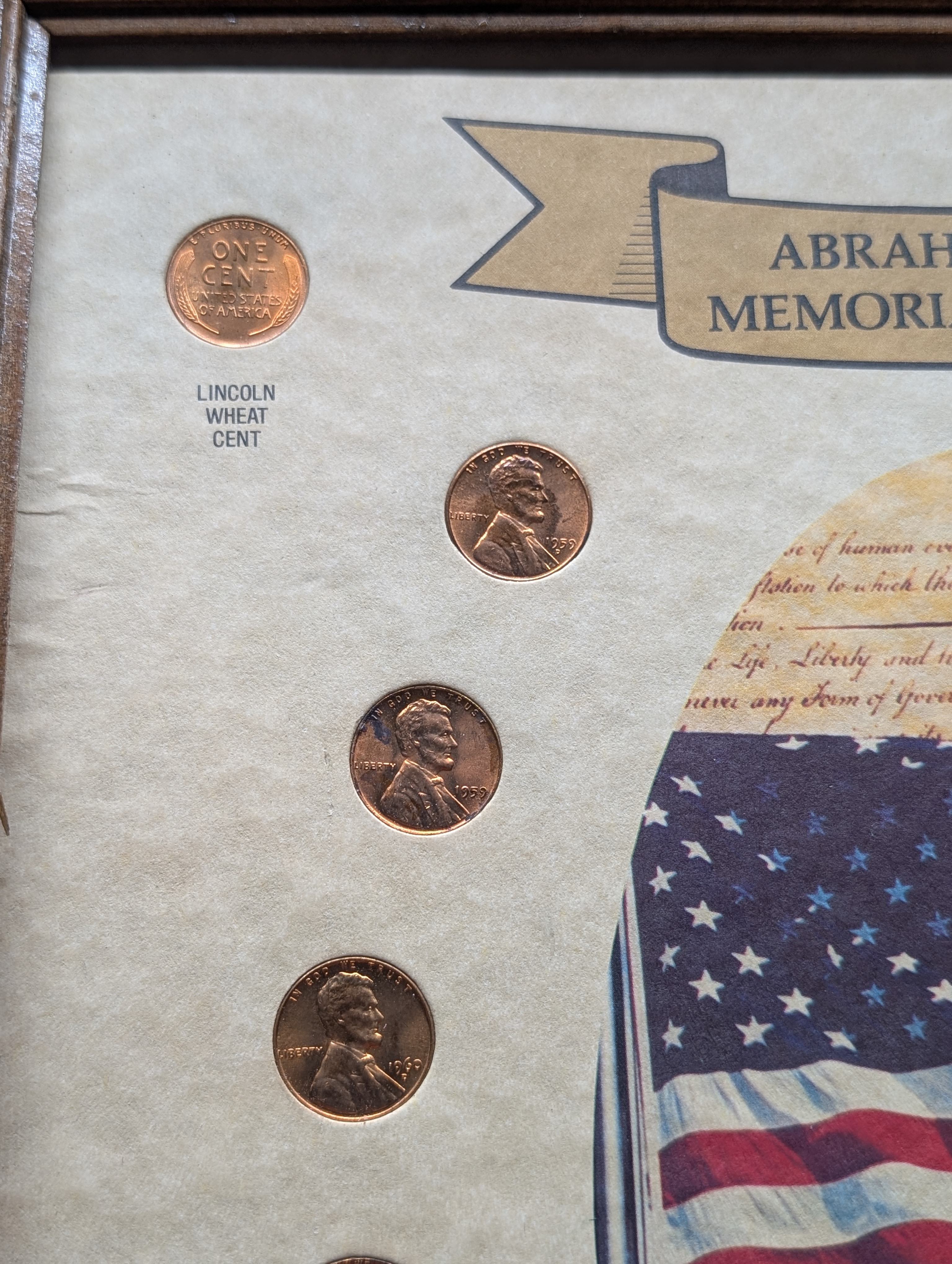 Abraham Lincoln Memorial Cent Collection in Display Frame - Various Dates