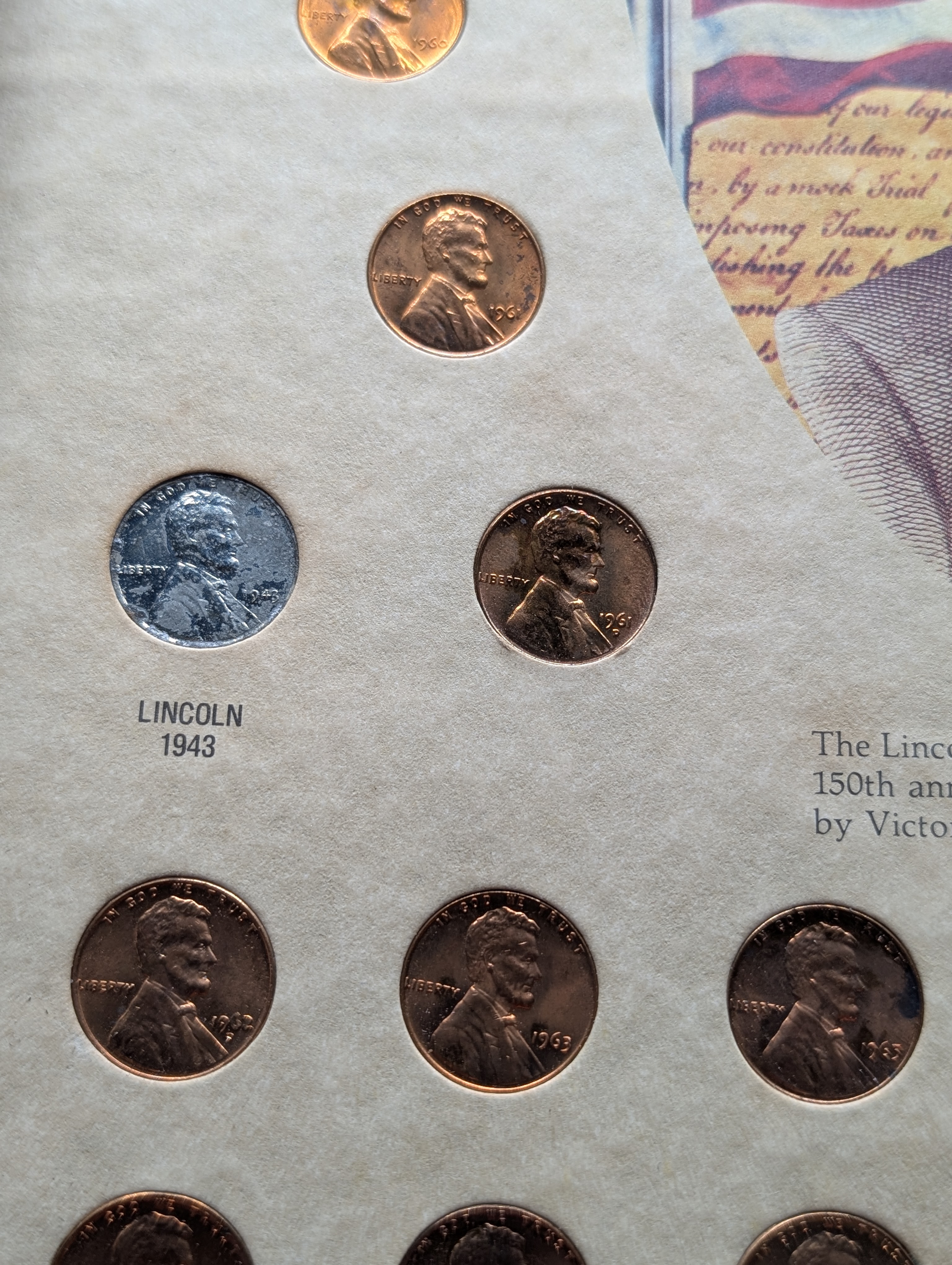 Abraham Lincoln Memorial Cent Collection in Display Frame - Various Dates