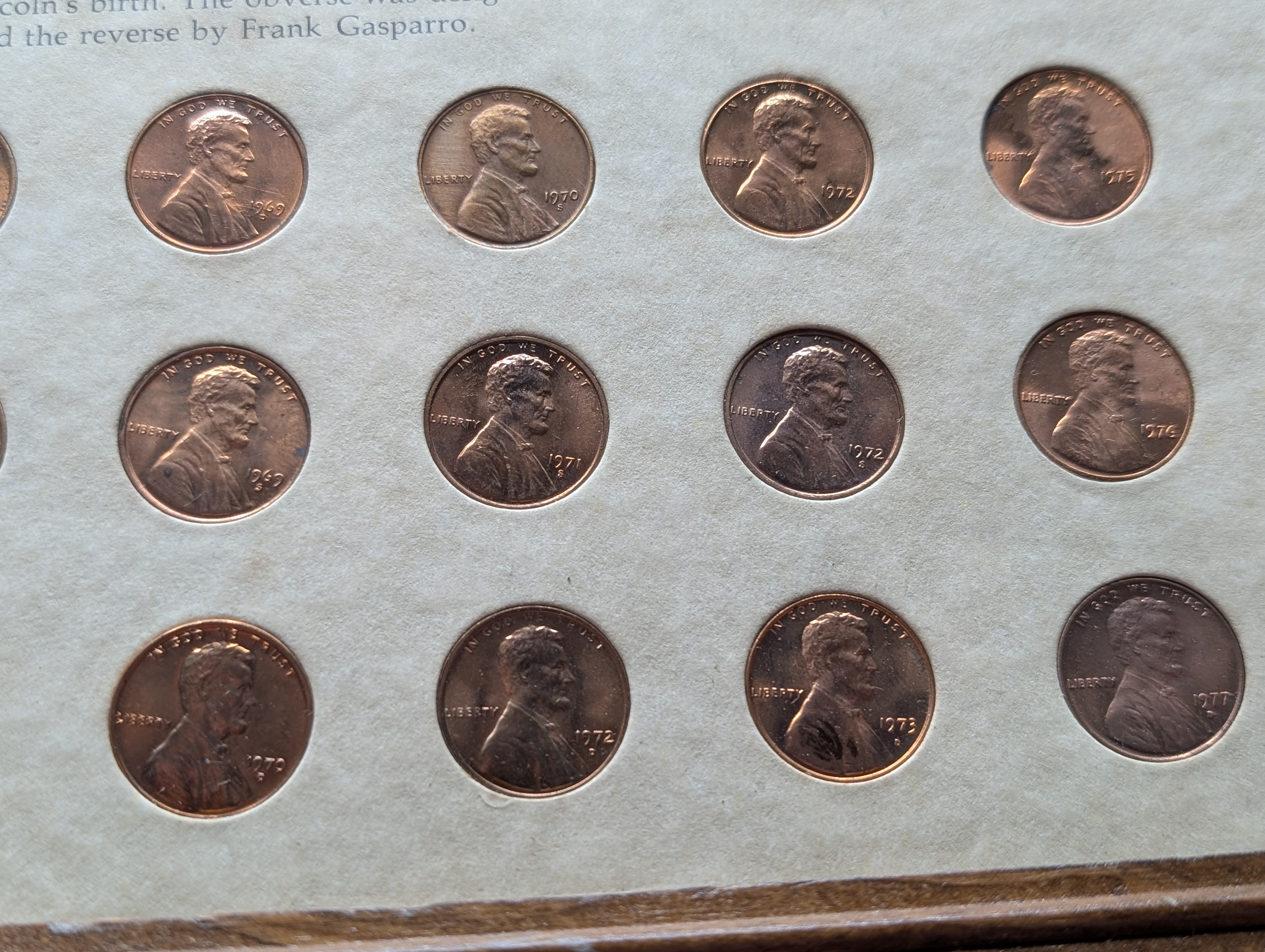 Abraham Lincoln Memorial Cent Collection in Display Frame - Various Dates