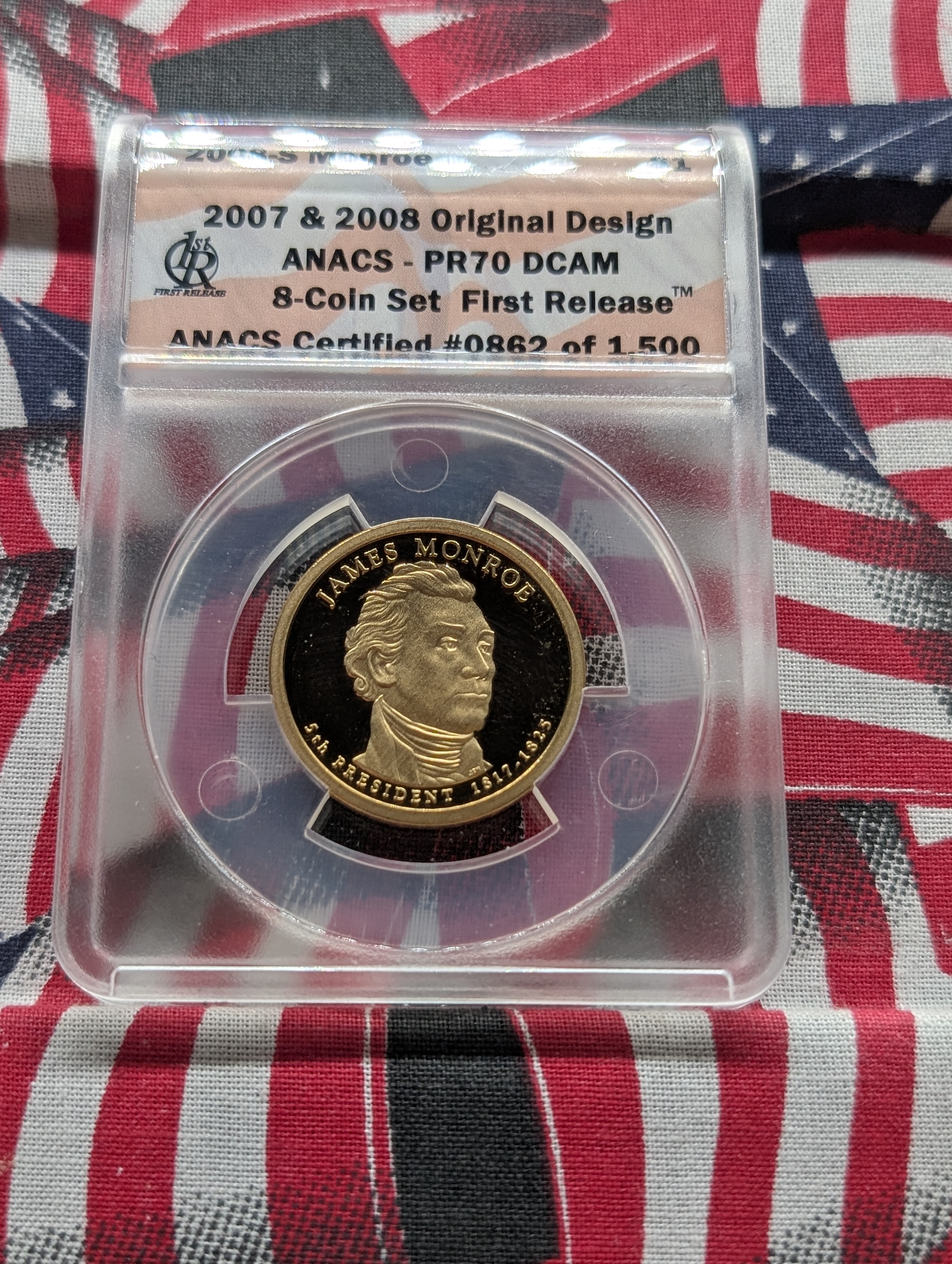 (4) 2008-S PROOF Presidential Dollars - All ANACS Cert. PR70 DCAM - First Release w/ Original Design (Monroe, J.Q. Adams, Jackson & Van Bure