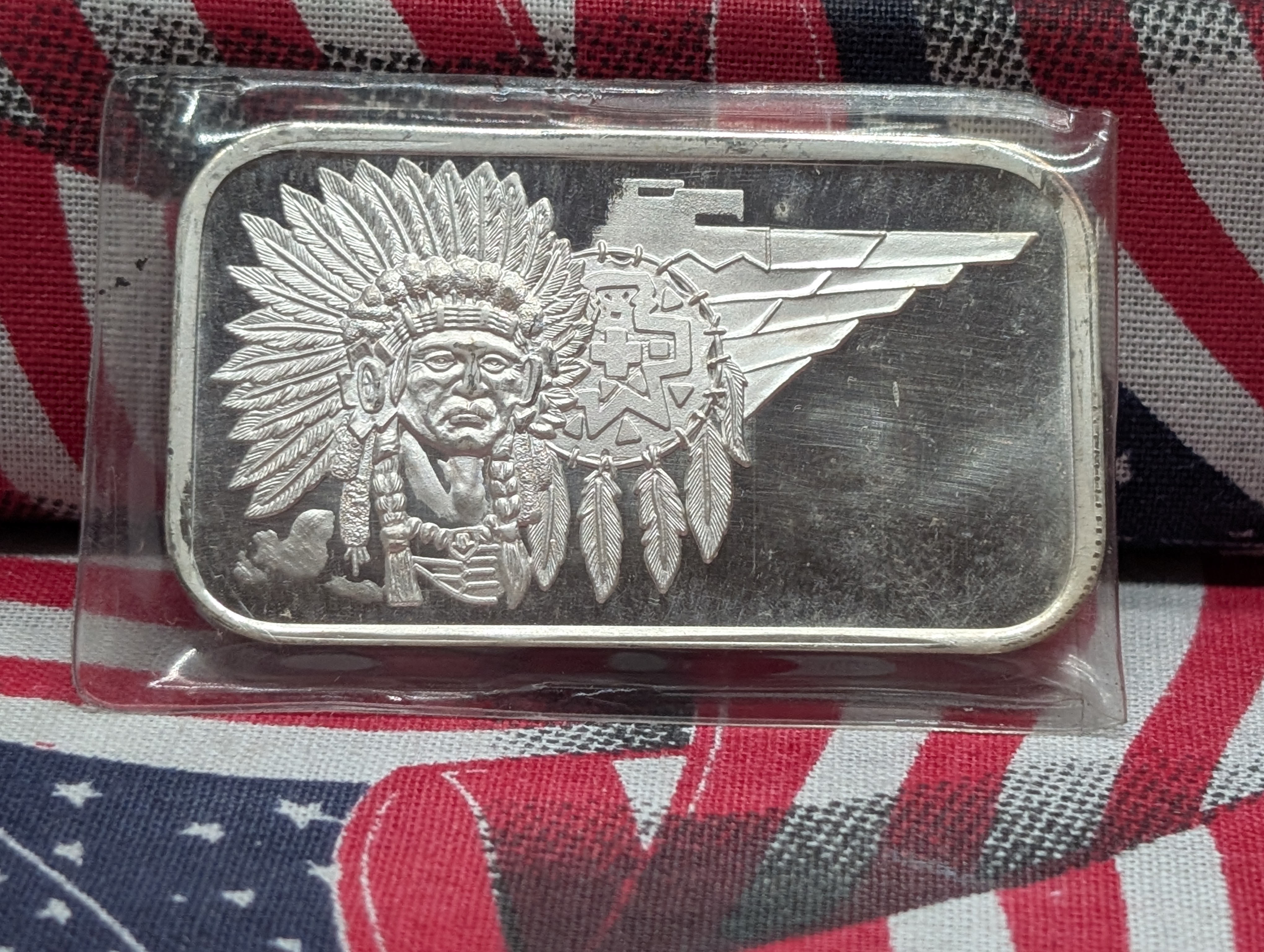 1 Oz. .999 FINE SILVER Indian Headdress - Dream Catcher Designed Art Bar