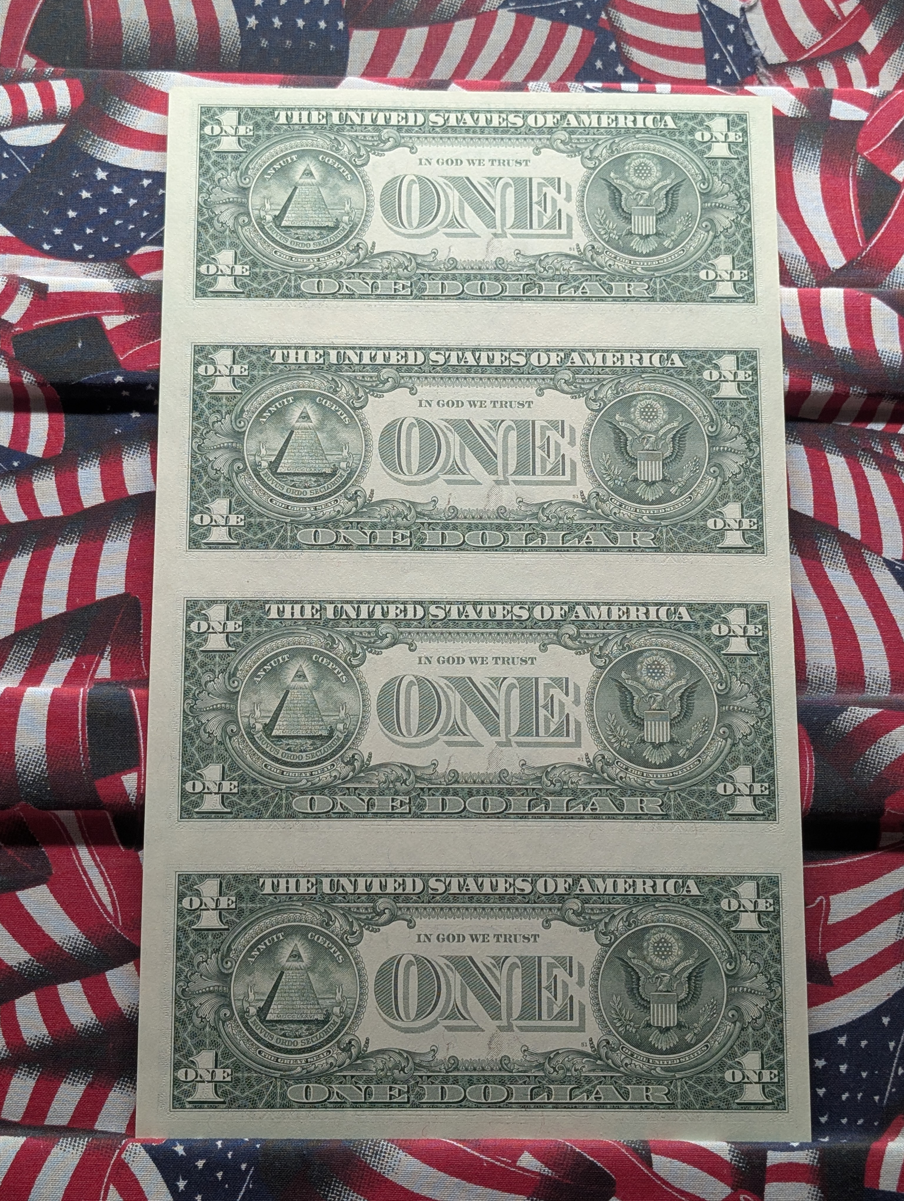 Sheet of 4 Uncut 2003 A Series $1.00 FRN Atlanta Notes in Display - The Wisdom of George Washington