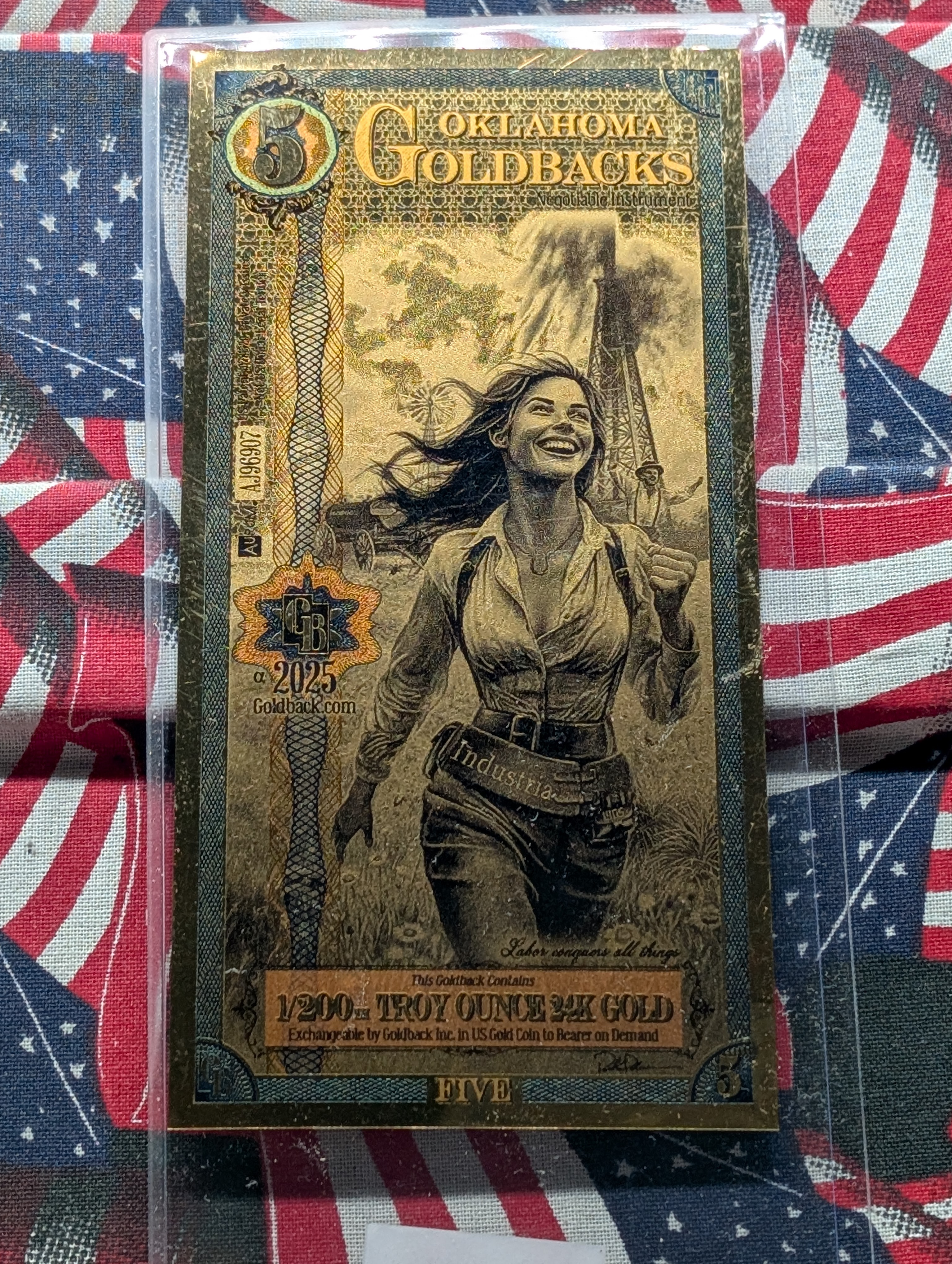 1/200th Troy Oz. 24k GOLD 2025 Oklahoma $5.00 Goldback