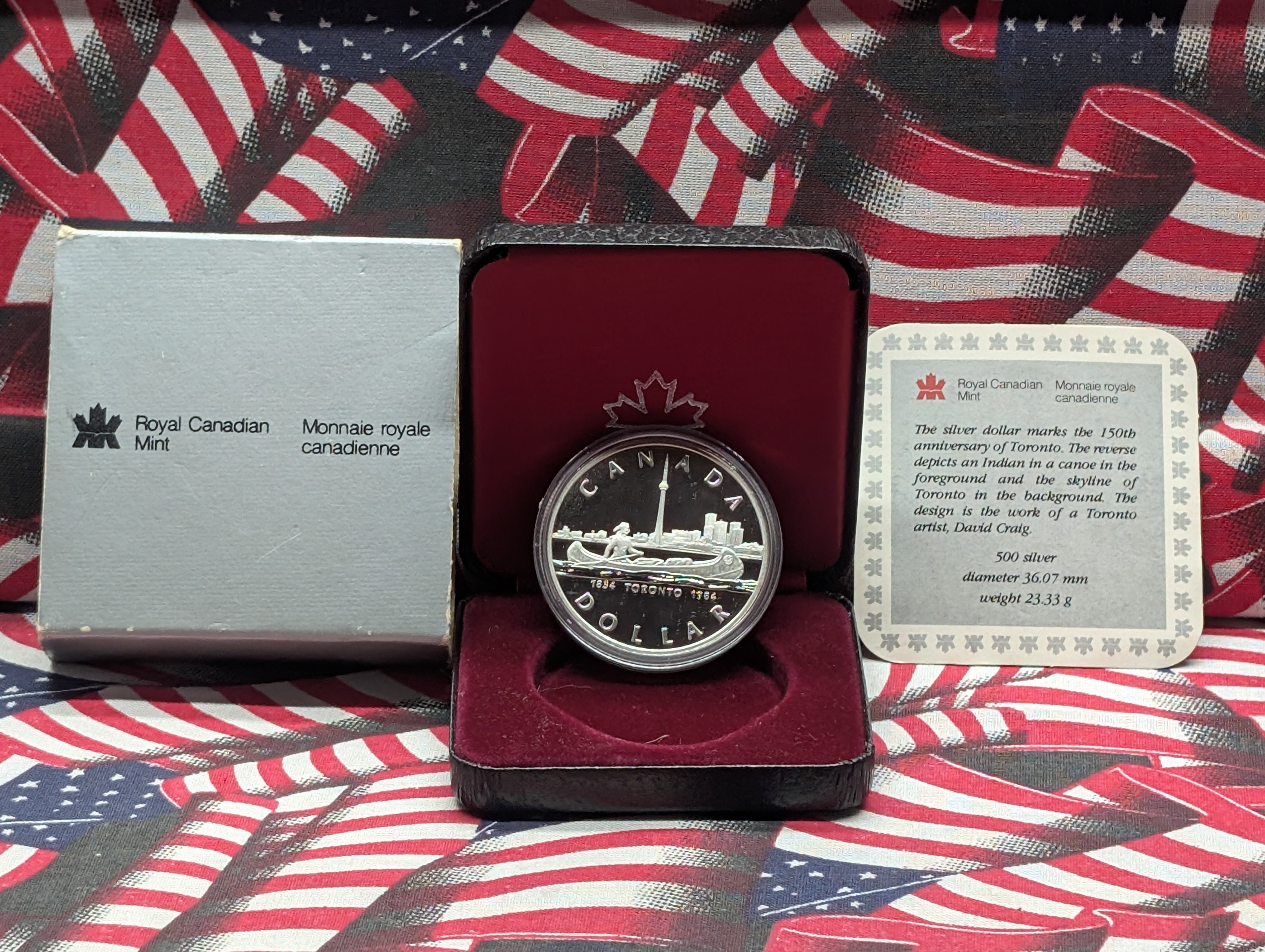 1984 PROOF Canada Toronto (Canoe) Silver Dollar in OGP w/ COA