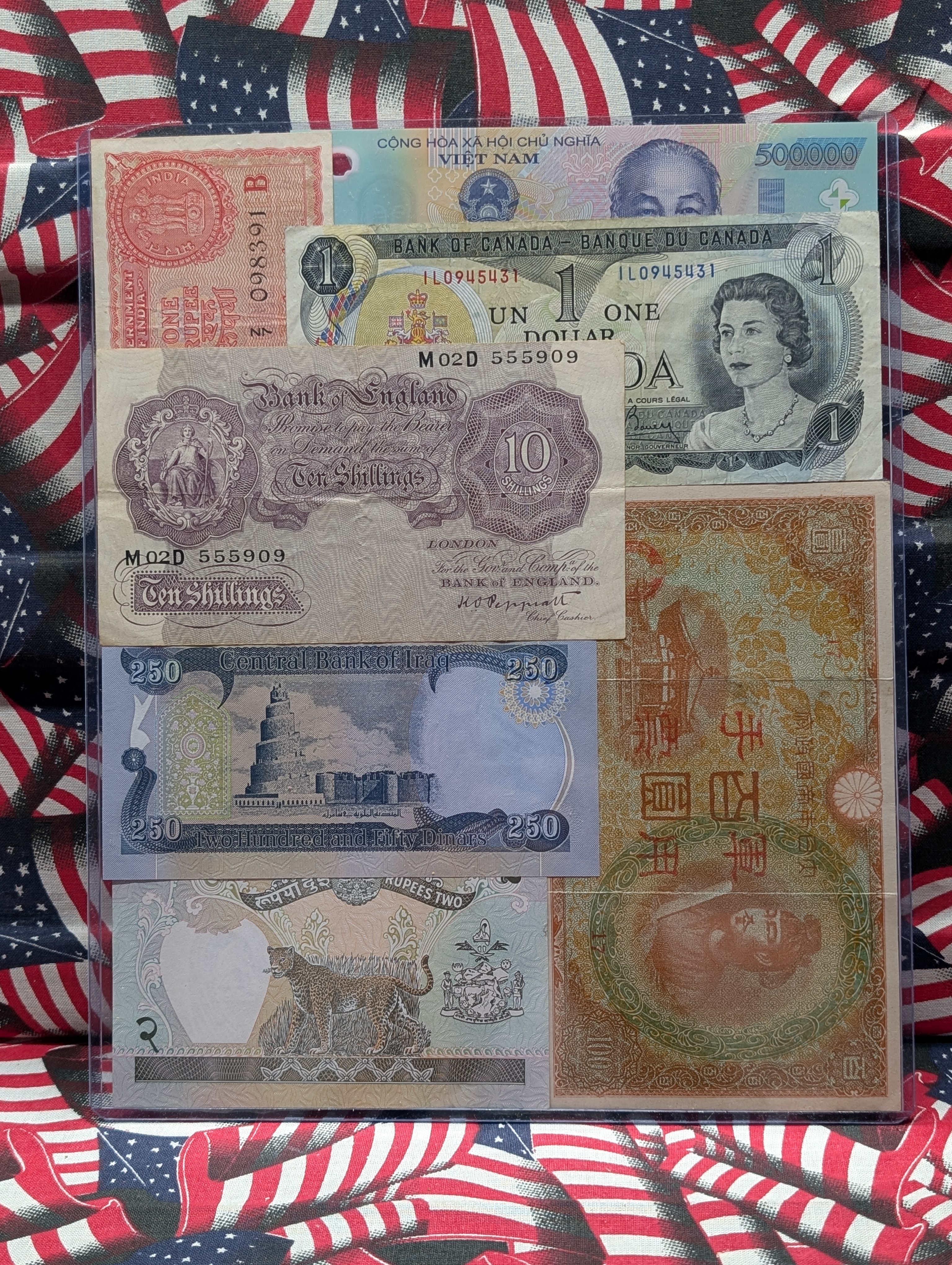 (7) Various World Currency Notes in Display