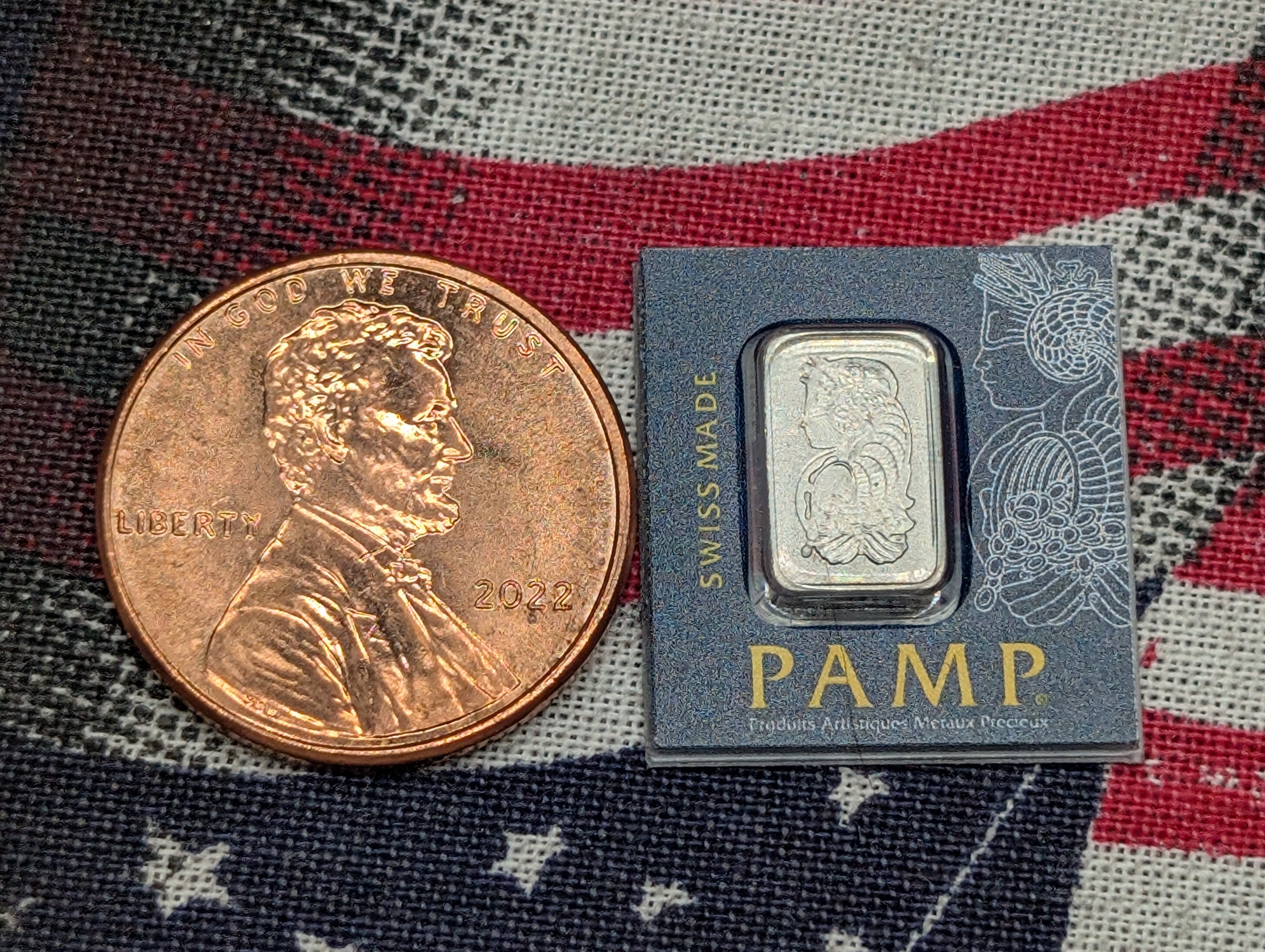 1 Gram .999 PURE PLATINUM Miniature Bullion Bar in Sealed PAMP Display w/ COA, Penny Pictured for Size Comparison