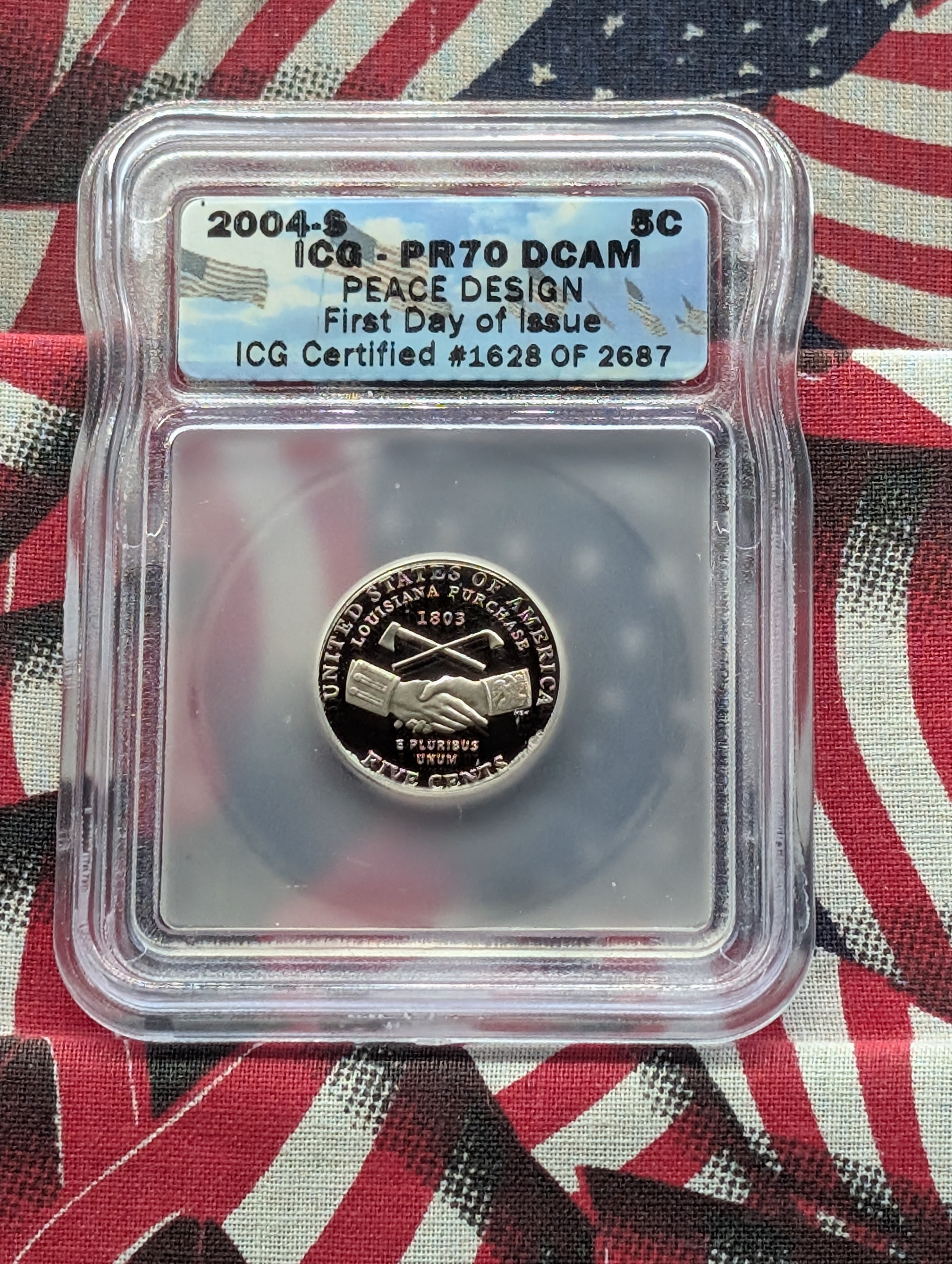 2004-S PROOF Jefferson Peace Medal Nickel - ICG Cert, PR70 DCAM - First Day of Issue