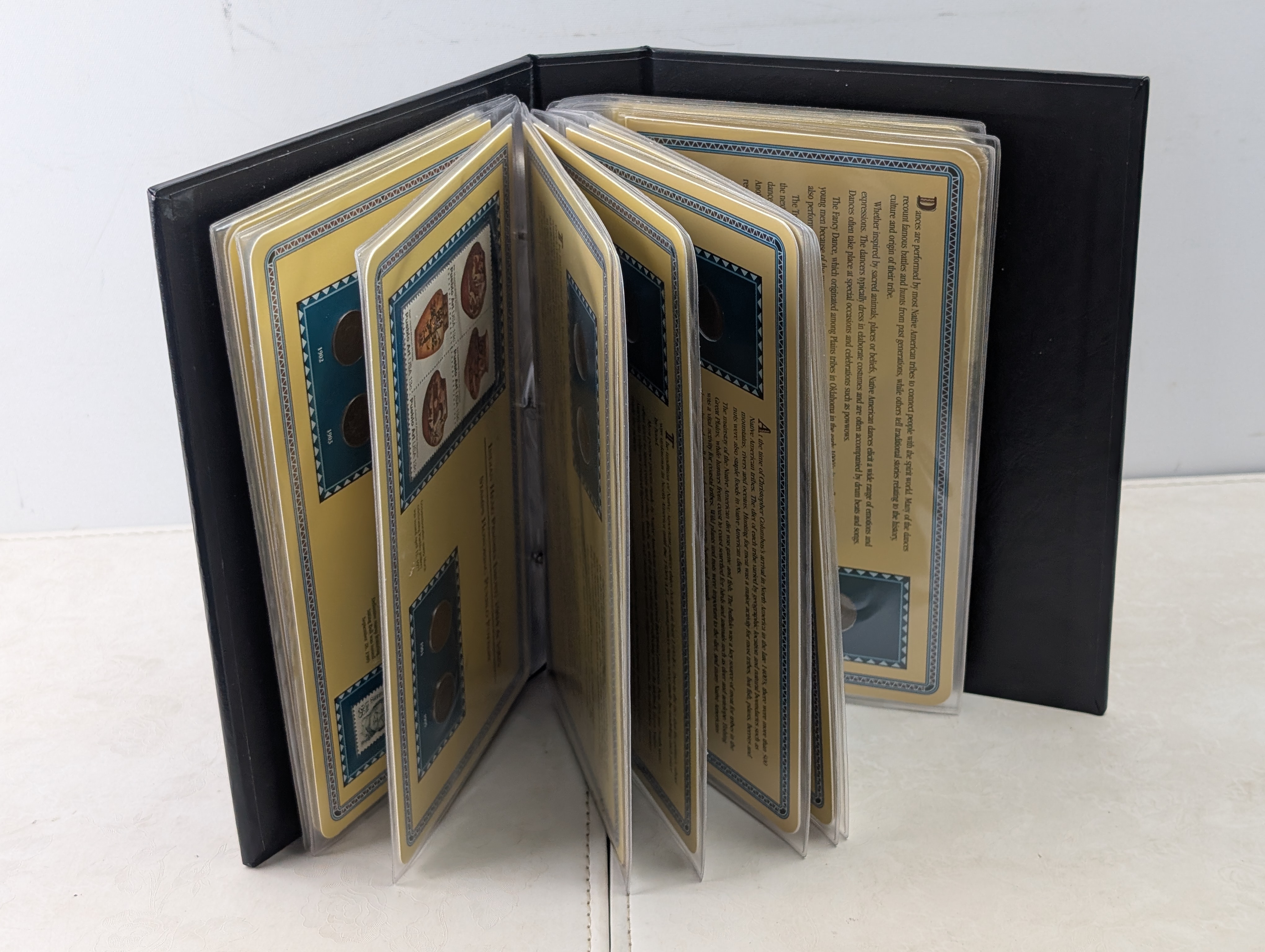 Indian Head Cent Collector Panels - Various Dated Indian Head Cents w/ Commemorative Stamps in Album - PCS Stamps & Coins (30 Coins & 30 Sta