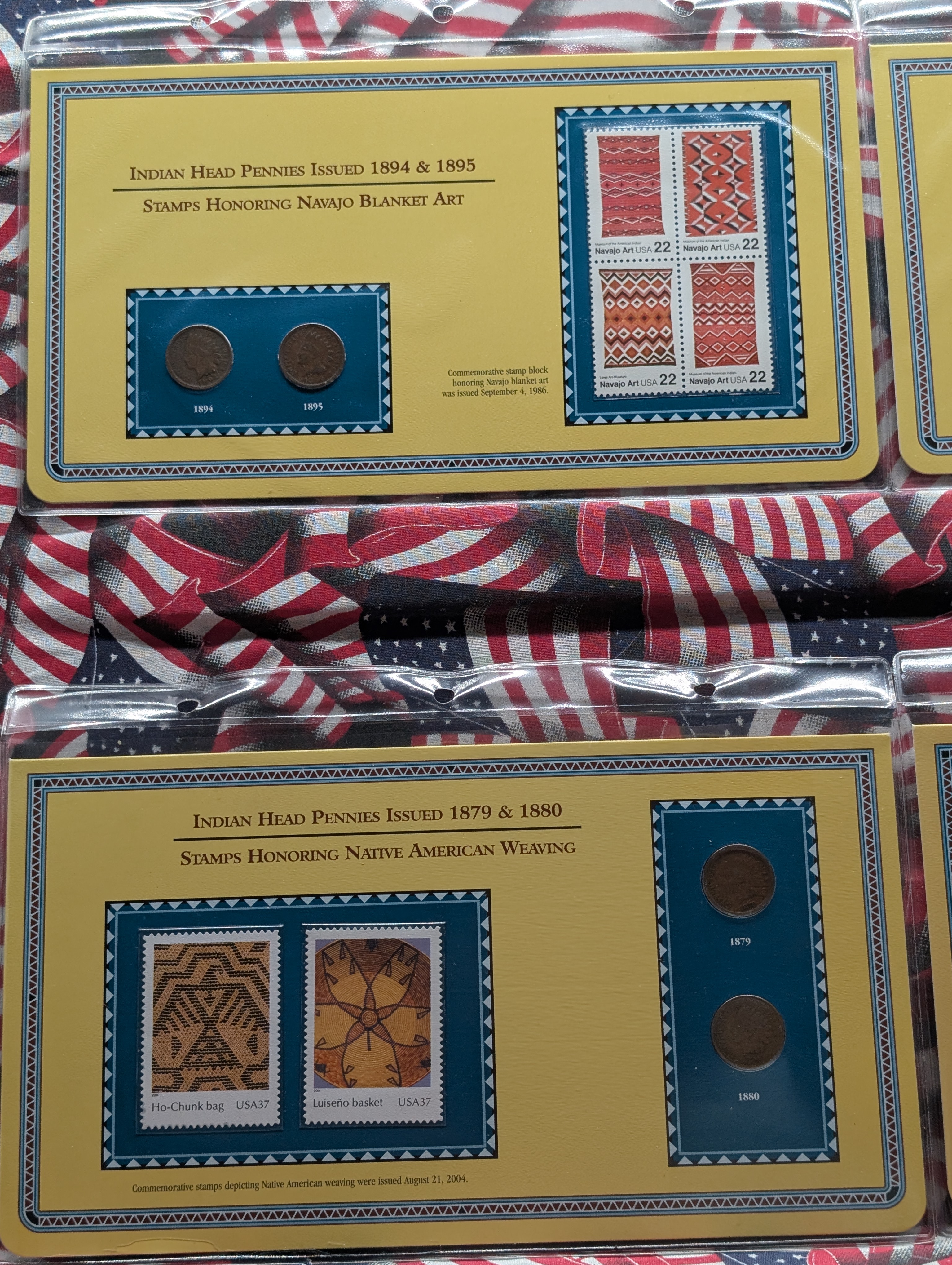 Indian Head Cent Collector Panels - Various Dated Indian Head Cents w/ Commemorative Stamps in Album - PCS Stamps & Coins (30 Coins & 30 Sta