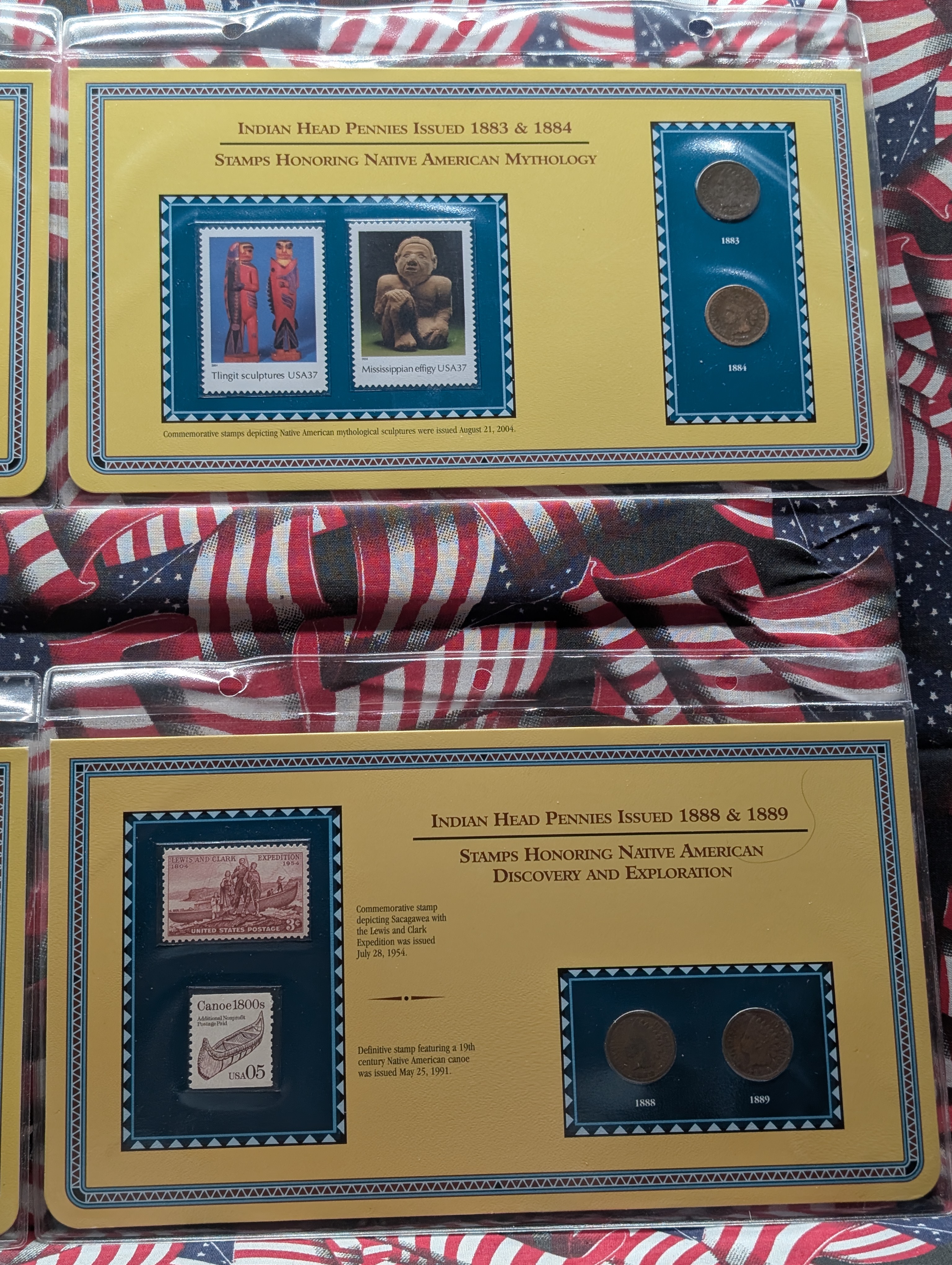 Indian Head Cent Collector Panels - Various Dated Indian Head Cents w/ Commemorative Stamps in Album - PCS Stamps & Coins (30 Coins & 30 Sta