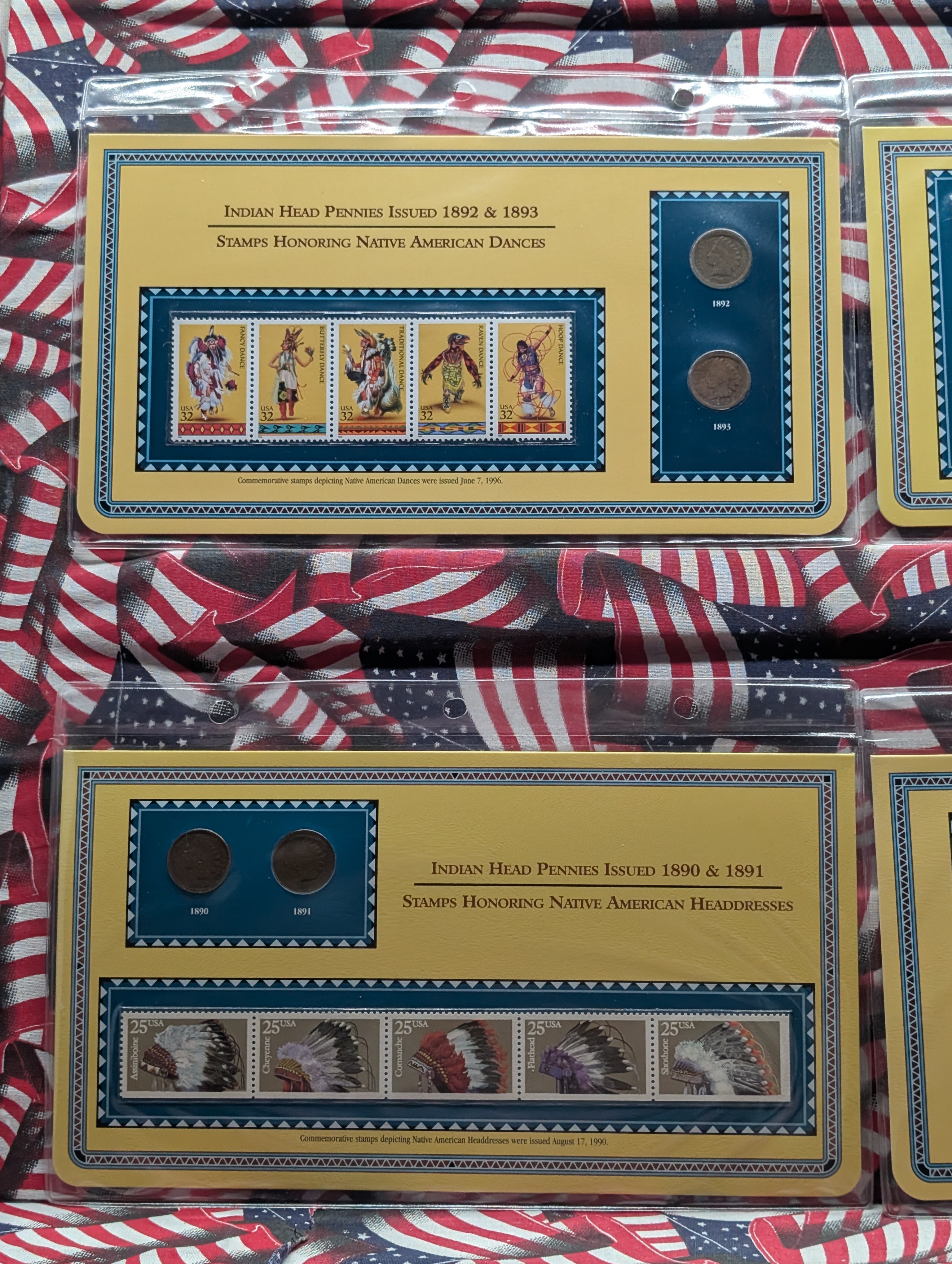 Indian Head Cent Collector Panels - Various Dated Indian Head Cents w/ Commemorative Stamps in Album - PCS Stamps & Coins (30 Coins & 30 Sta