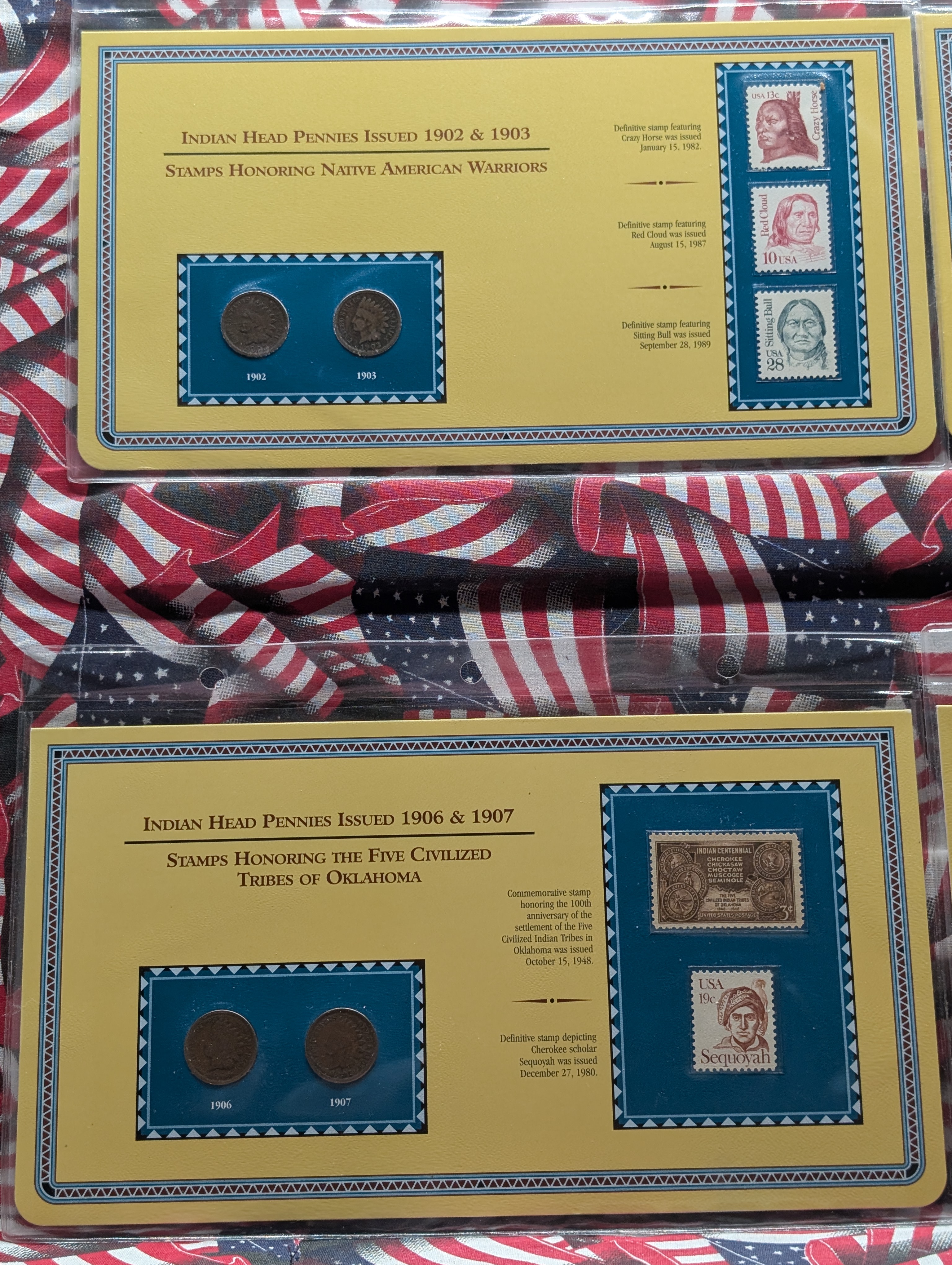 Indian Head Cent Collector Panels - Various Dated Indian Head Cents w/ Commemorative Stamps in Album - PCS Stamps & Coins (30 Coins & 30 Sta